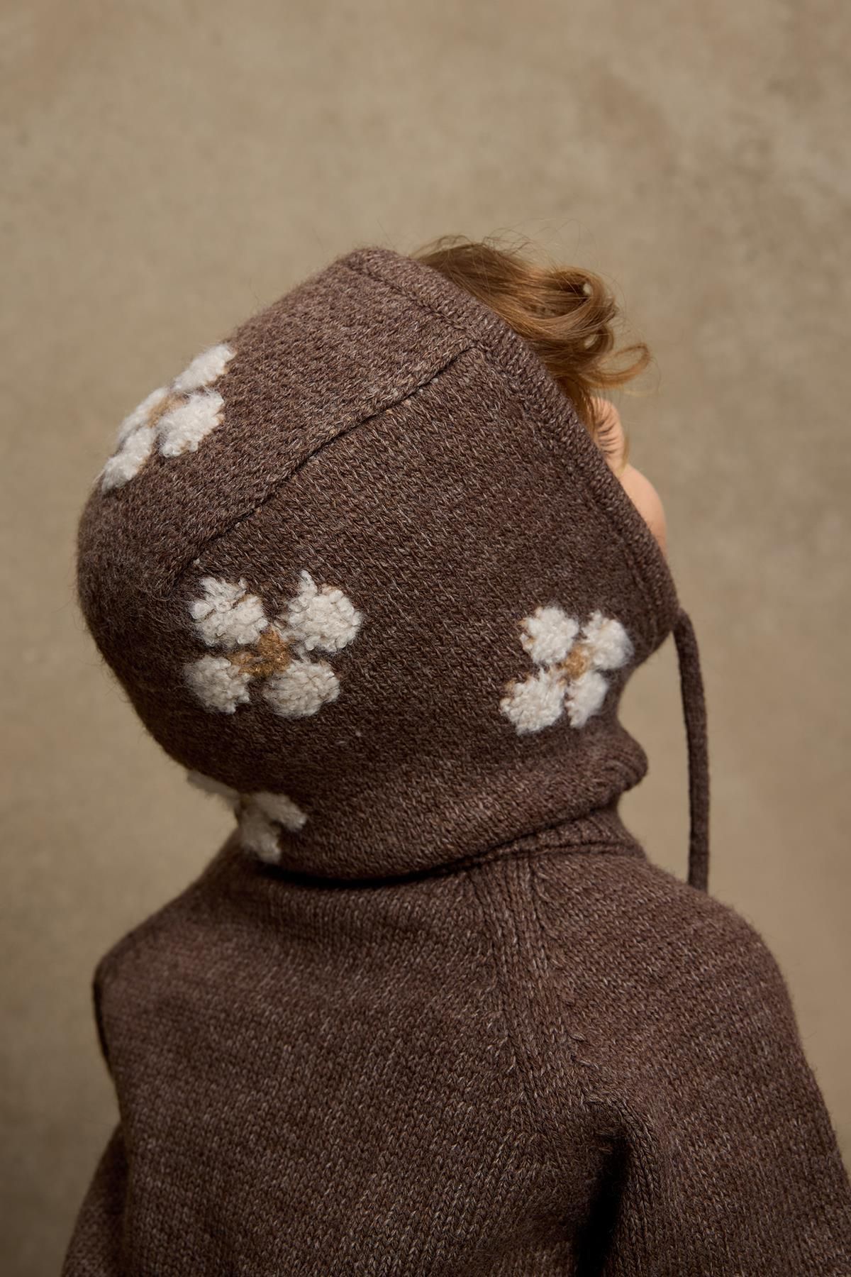 Fahhar Kids-Brown Floral Braided Balaclava - Beanie Design 5