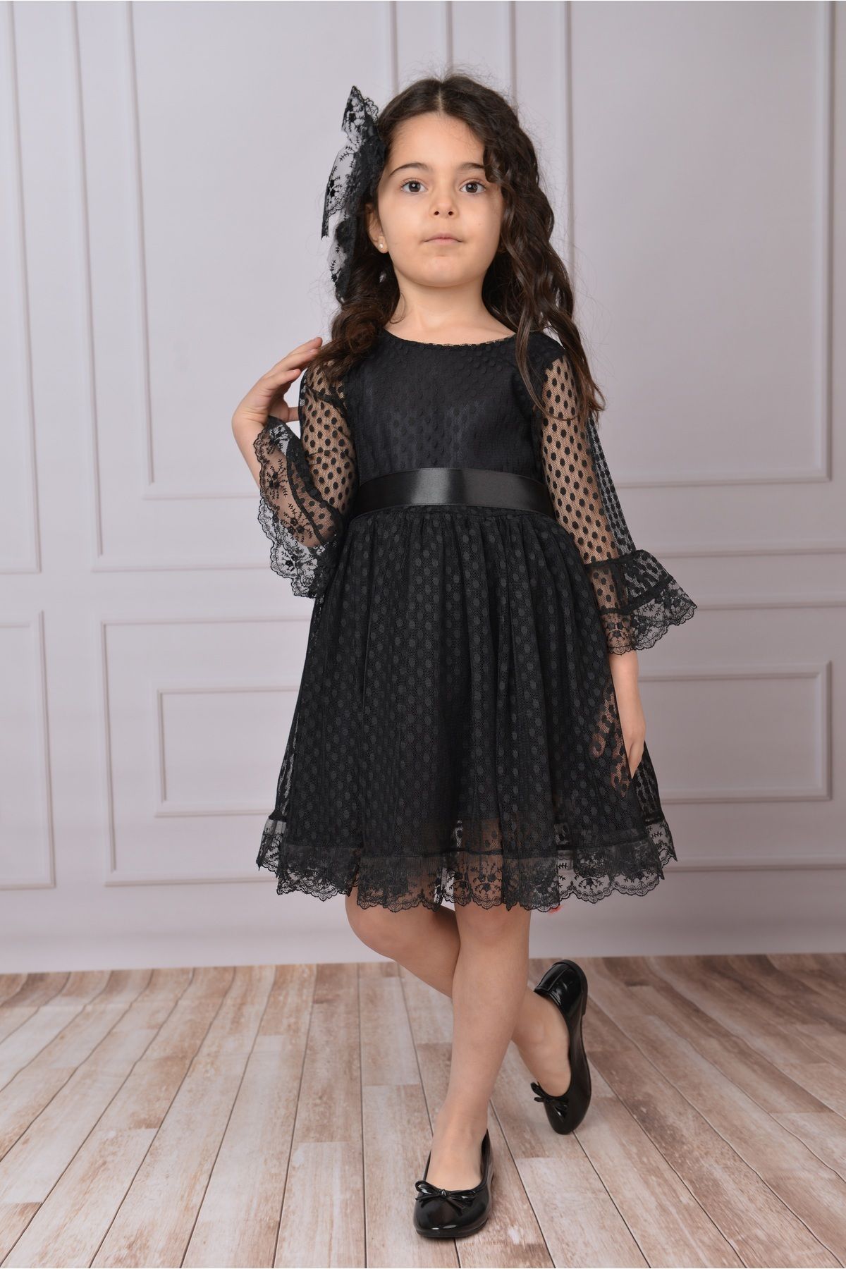 Mixie-Girls' Dress Black Girls' Buckle Dress Girls' Dress Tulle Lace Dress 8