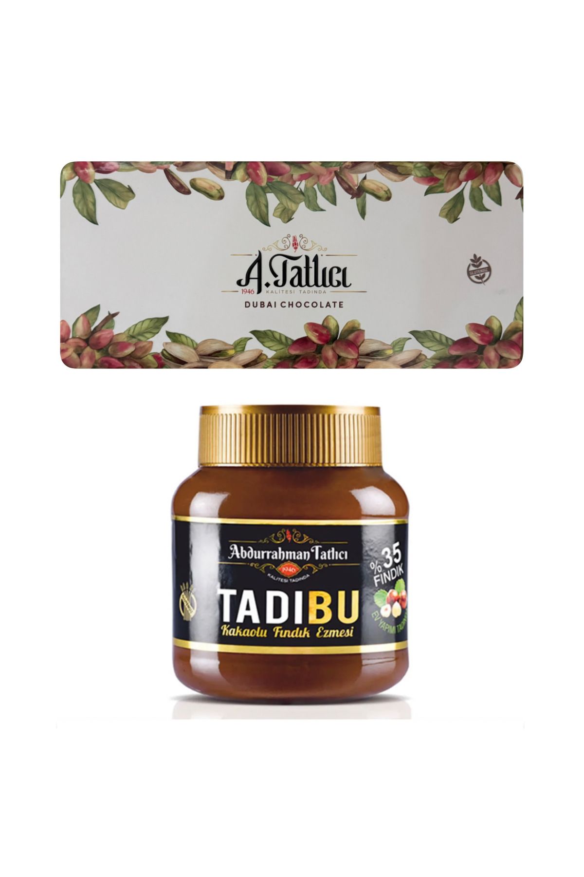 Abdurrahman Tatlıcı GLUTENSİZ DUBAİ ÇİKOLATASI + TADIBU KAKAOLU FINDIK EZMESİ 330 G.