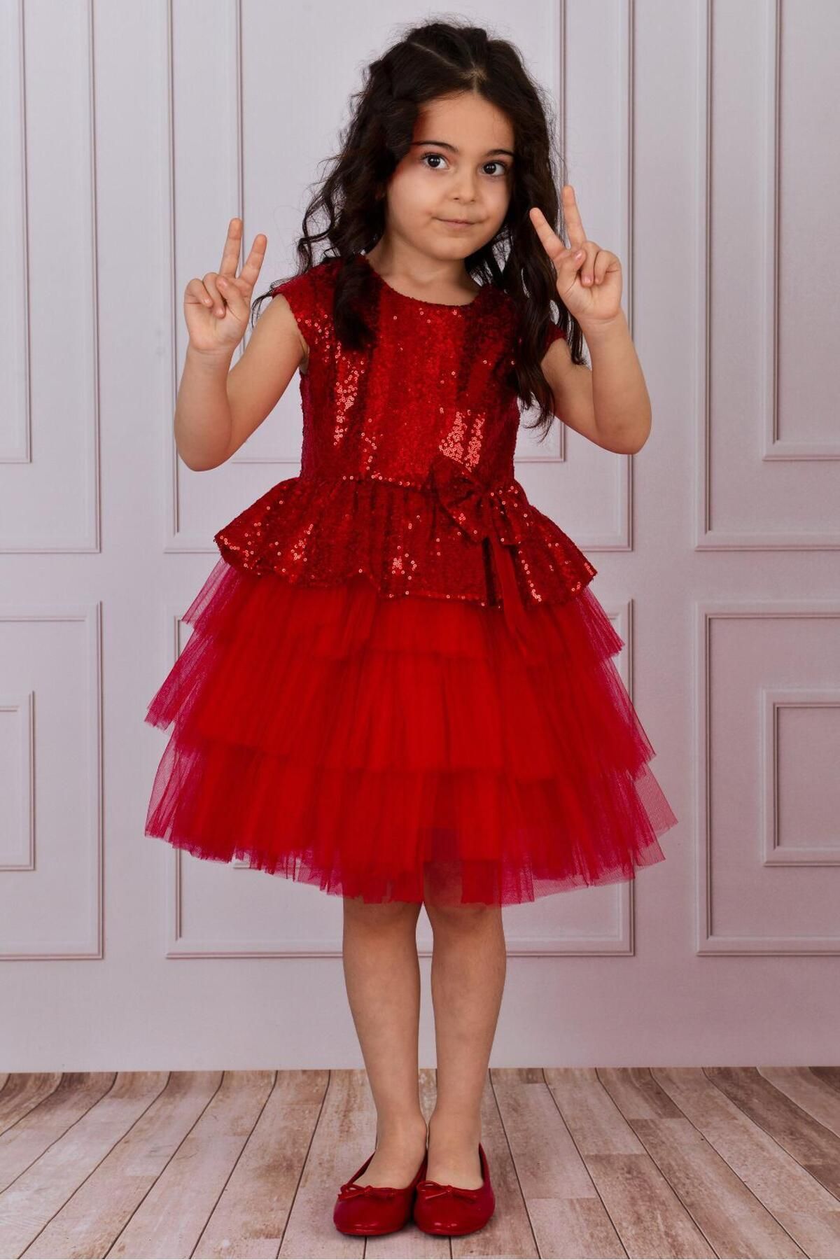 Mixie-Red Girl's Tulle Evening Dress Party and Birthday Dress 4