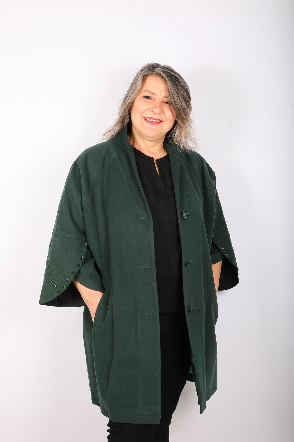 Hitit Butik Koyu Yeşil Kaşmir Kaban