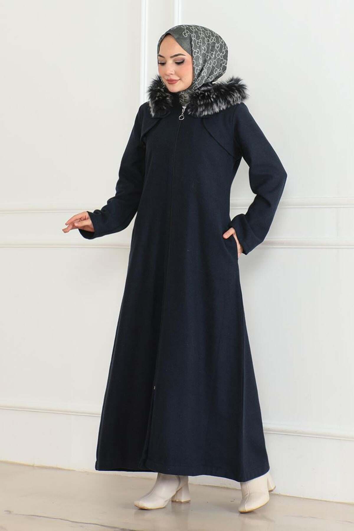 SGS-Dark Blue Stamp Coat - Sheepskin Hood 2