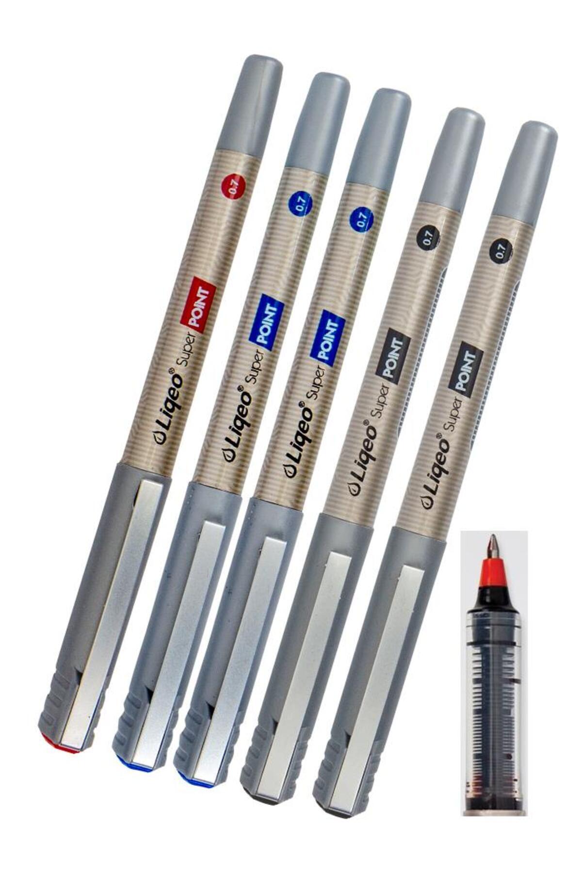 Liqeo Siyah Mavi Kırmızı Pilot Kalem Super Point 0.7 5 Adet Siyah Roller Pilot Kalem 0,7 Mürekkepli Dolma