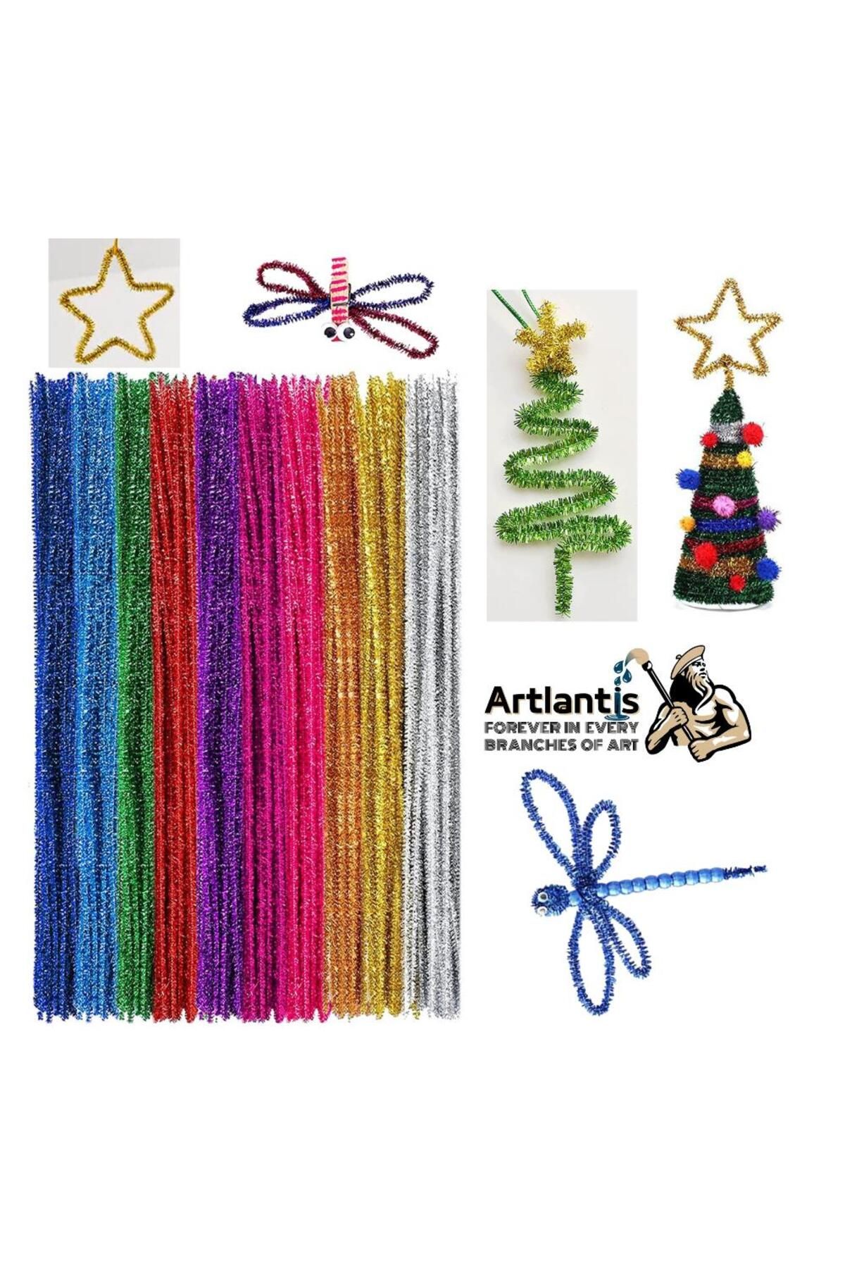 Artlantis Metalik Şönil Renkli 30 Cm 50'li 1 Paket 30 Cm Renkli Metalik Tüylü Tel 50 Li 1 Paket