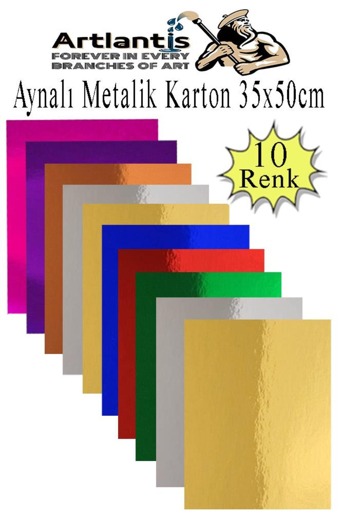Artlantis Metalik Aynalı Fon Kartonu 10 Renk 35x50 cm 1 Paket Okul Sınıf Dekoratif Pırıltılı Folyo Kağıt
