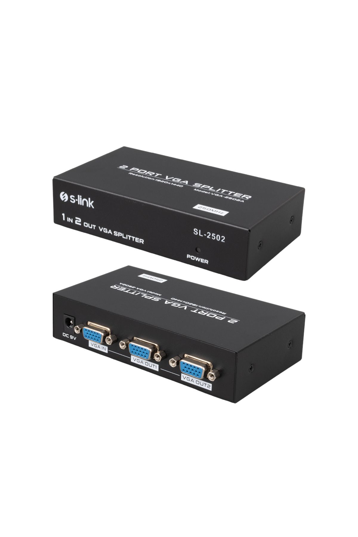 S-LINK - SL-2502 2 PORT VGA SPLITTER DAĞITICI (250MHZ - 1920X1080)