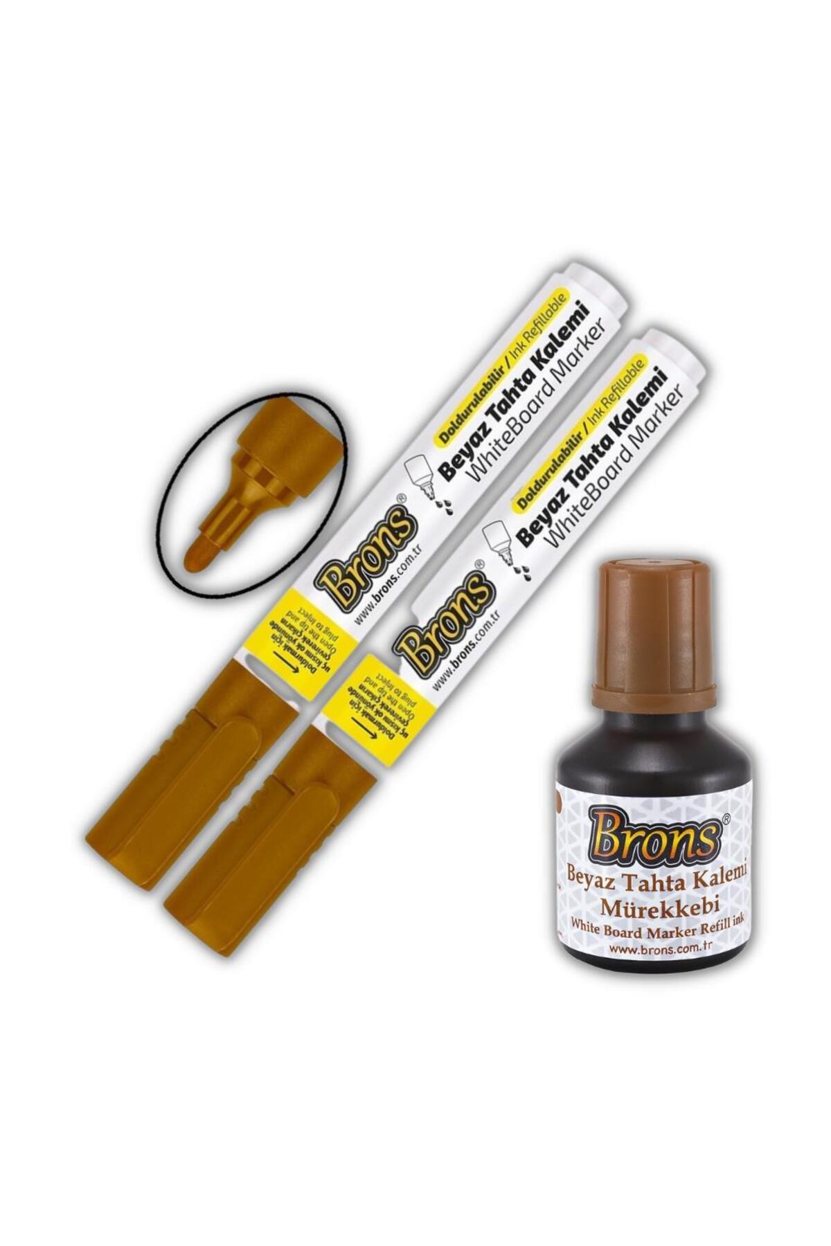 Brons Kahverengi Yazı Tahta Kalemi Doldurulabilir 2 Adet ve Silinebilir Mürekkep 30 ml 1 Adet Yazı T