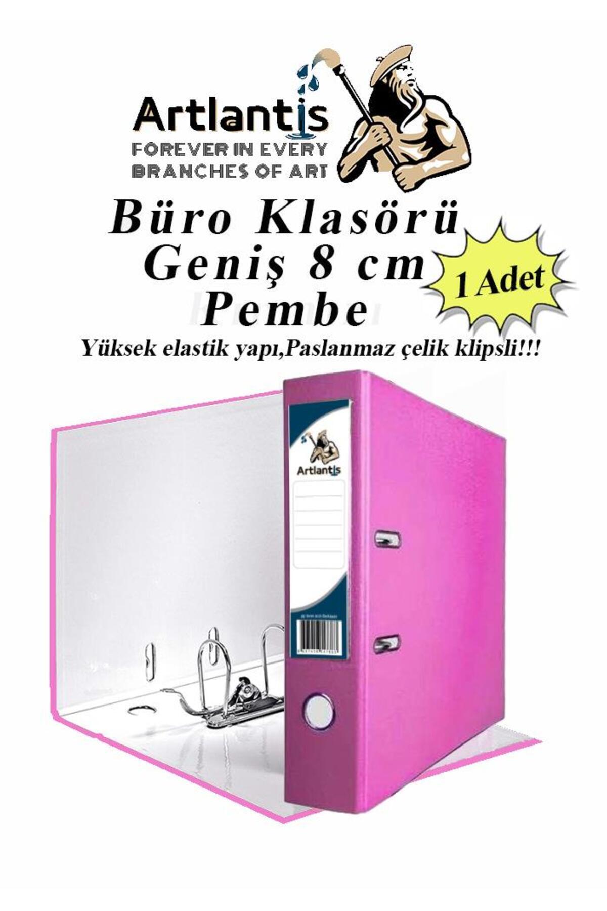 Artlantis Büro Klasörü Pembe Geniş 1 Adet Plastik Geniş Pembe Klasör Halkalı Paslanmaz Çelik Klipsli 1 Adet