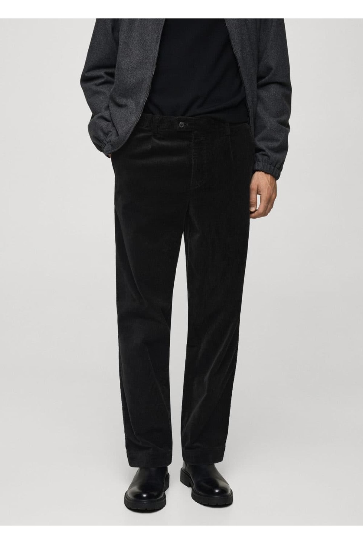 MANGO Man-Straight Cut Pleated Corduroy Trousers 1