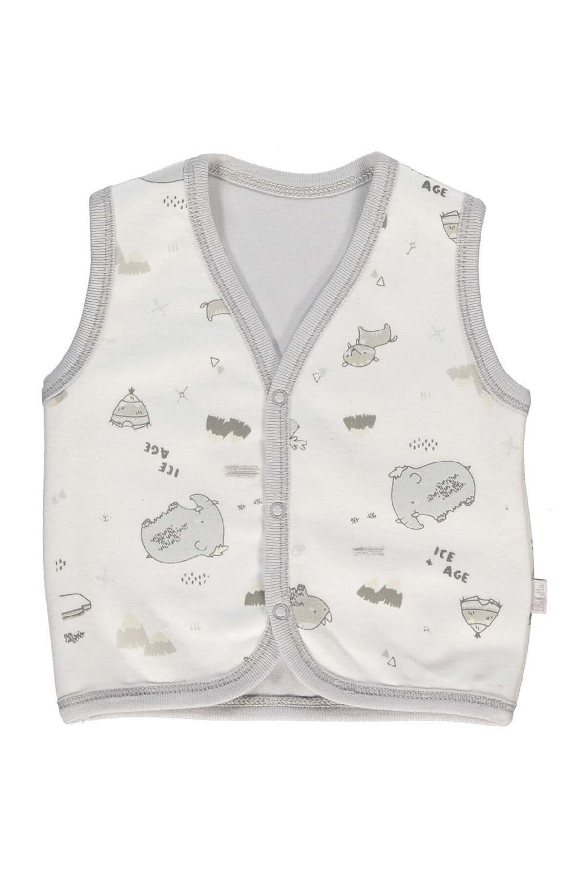 Bebetto Erkek Bebek Gri Özgür Hayvanlar Desenli Interlok Yelek T2144 fotoğrafı 3 (önizleme)