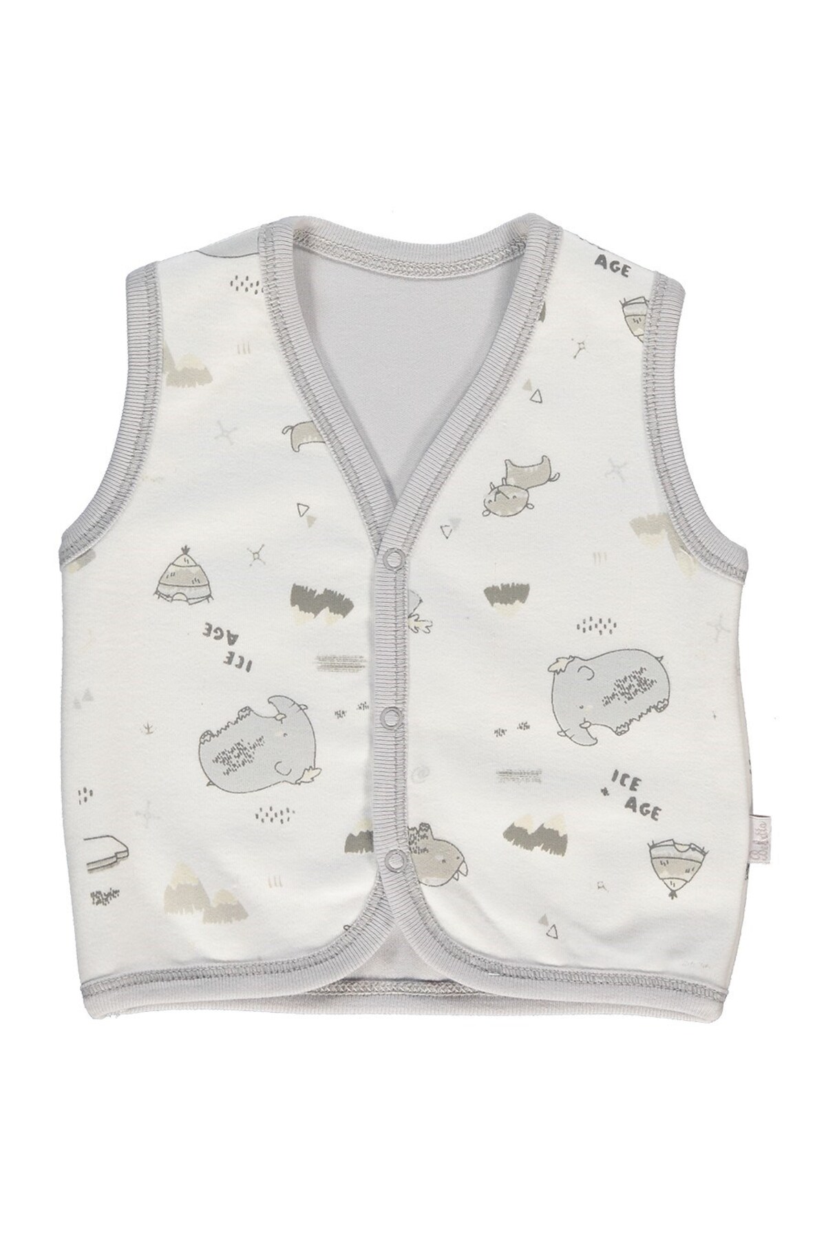 Bebetto Erkek Bebek Gri Özgür Hayvanlar Desenli Interlok Yelek T2144 fotoğrafı 2 (önizleme)