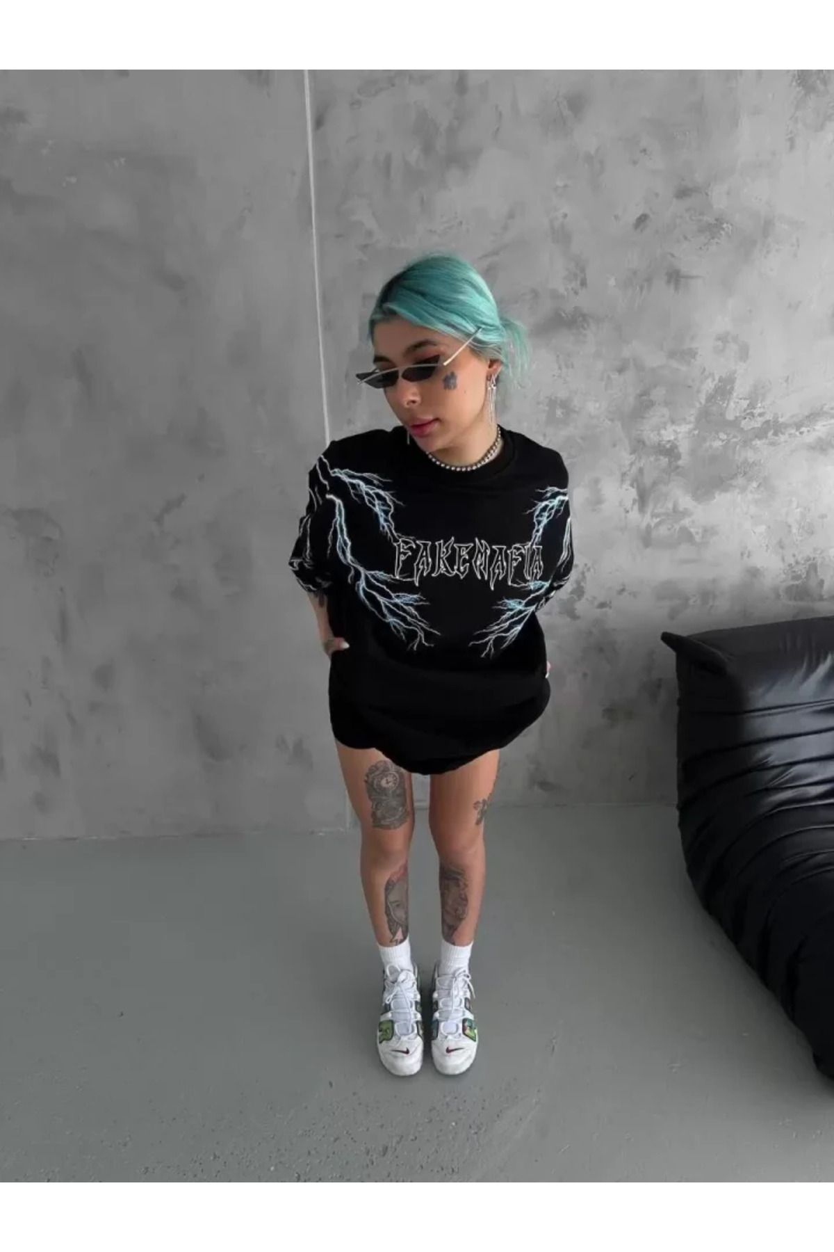 Albayrak Unisex Bisiklet Yaka Baskılı Oversize T-Shirt - Siyah