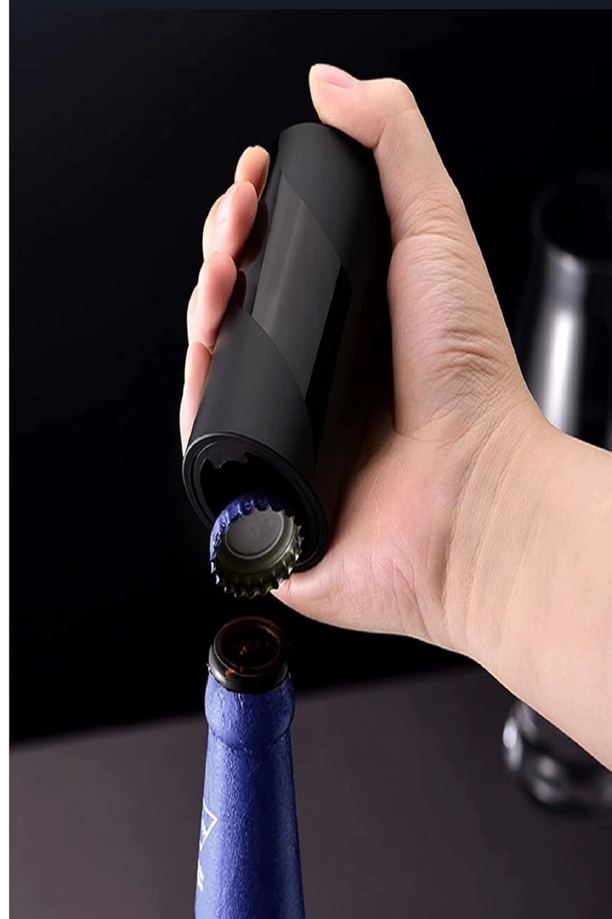 Rosemor-1 Piece Automatic Push Bottle Cap Opener Multi Functional 5
