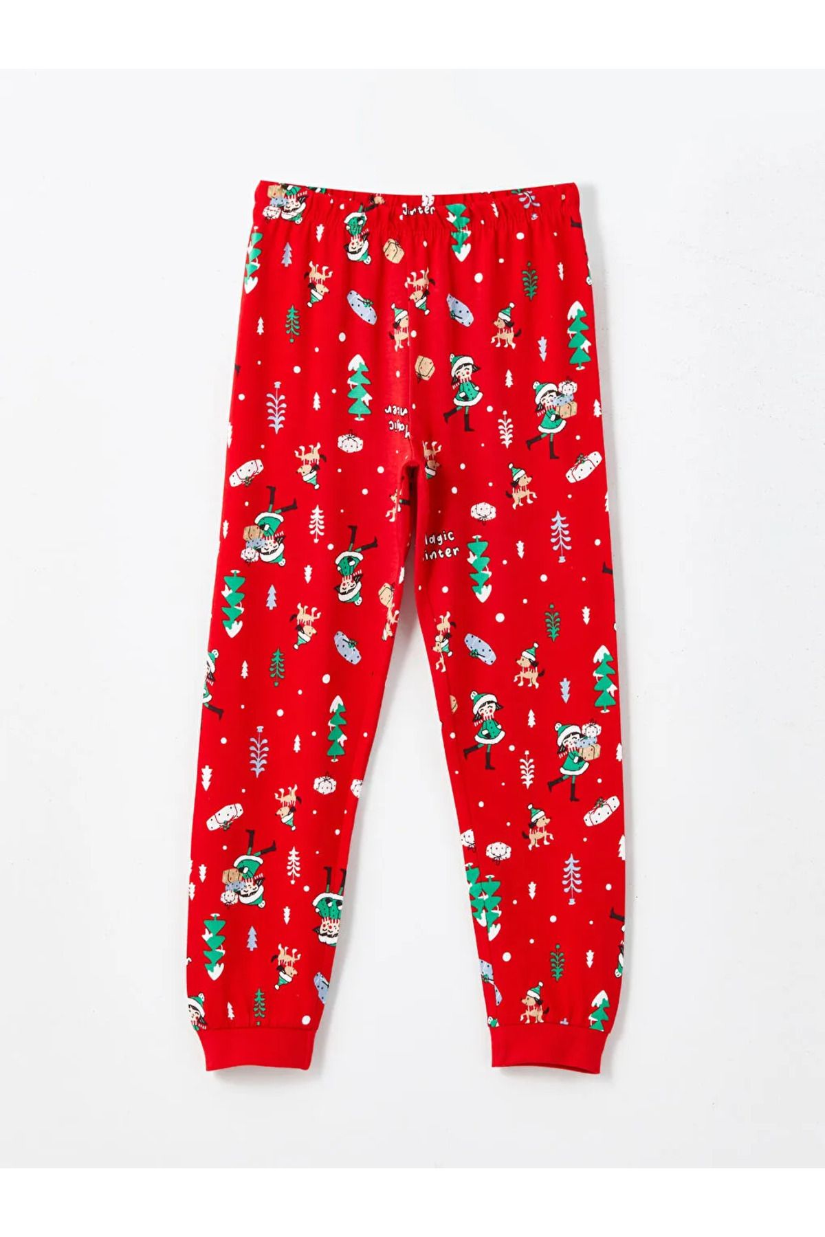 LC Waikiki-Lcw Kids Ecru Crew Neck Christmas Themed Girls Pajamas Set 4