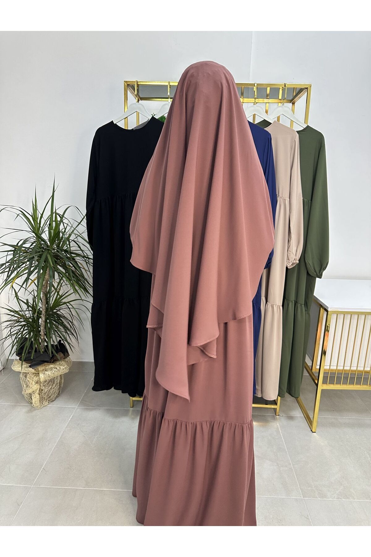 erasra class-Sufle Scarf Ferace and Abaya - Two Layers Gathered Gown Suit Is Suitable for Hijab and Umrah Rose 4
