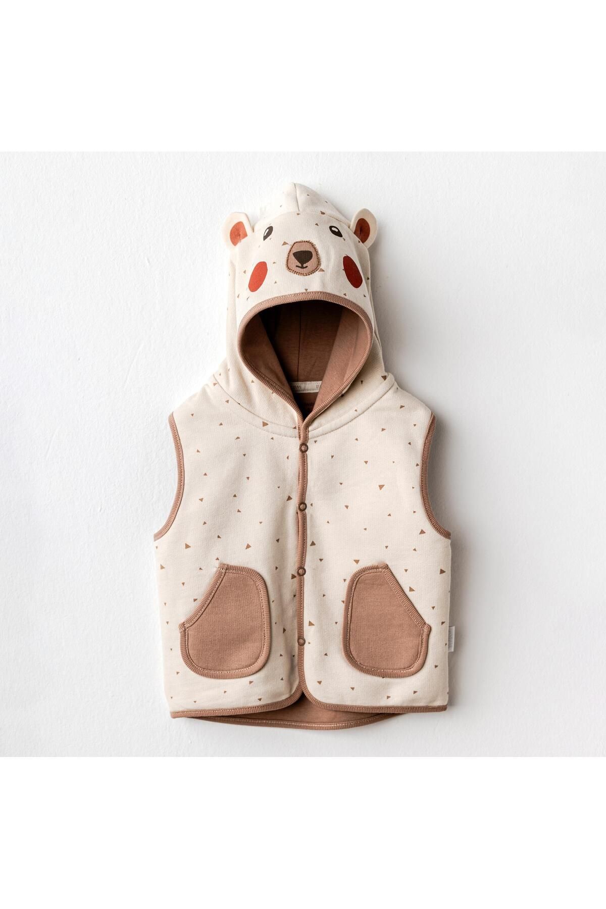 andywawa-Baby Boy Beige Hooded Vest - AC25028 1