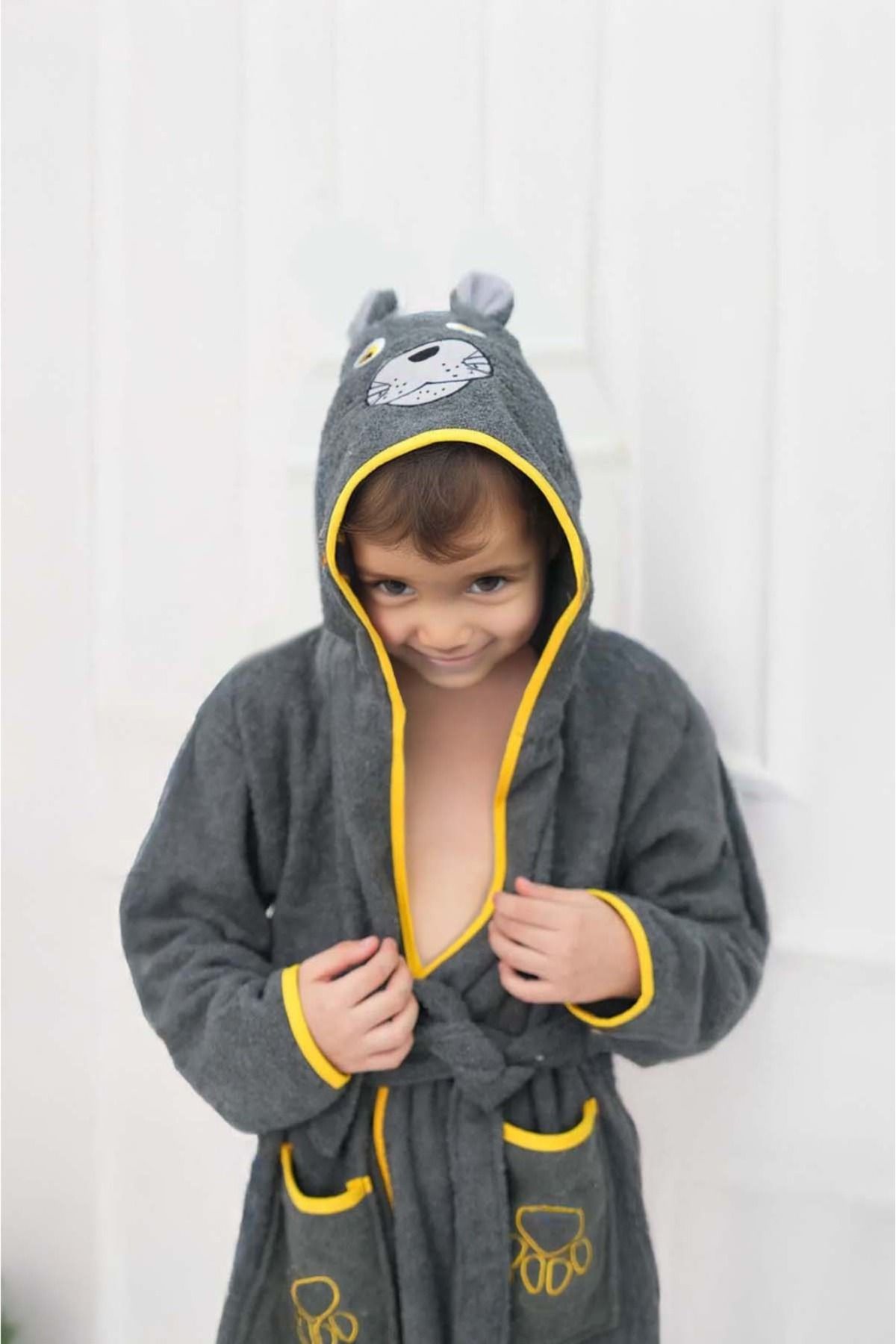 TEKSMODA-Hooded Girl's and Boy's Bathrobe Cotton-panther 1