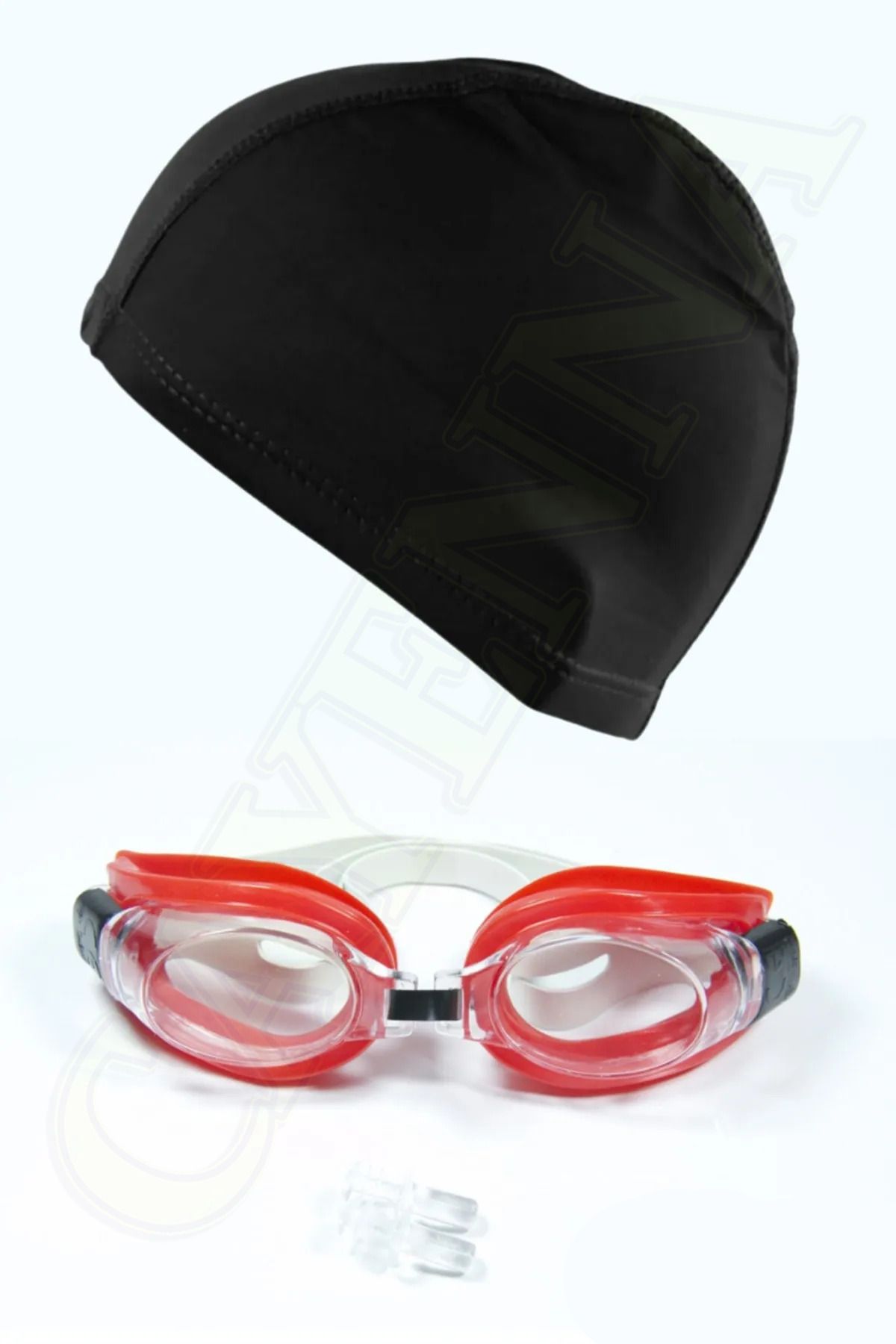 cayenna-Pool Sea Swimming Goggles + Earplugs + Lycra Cloth Cap Set 1