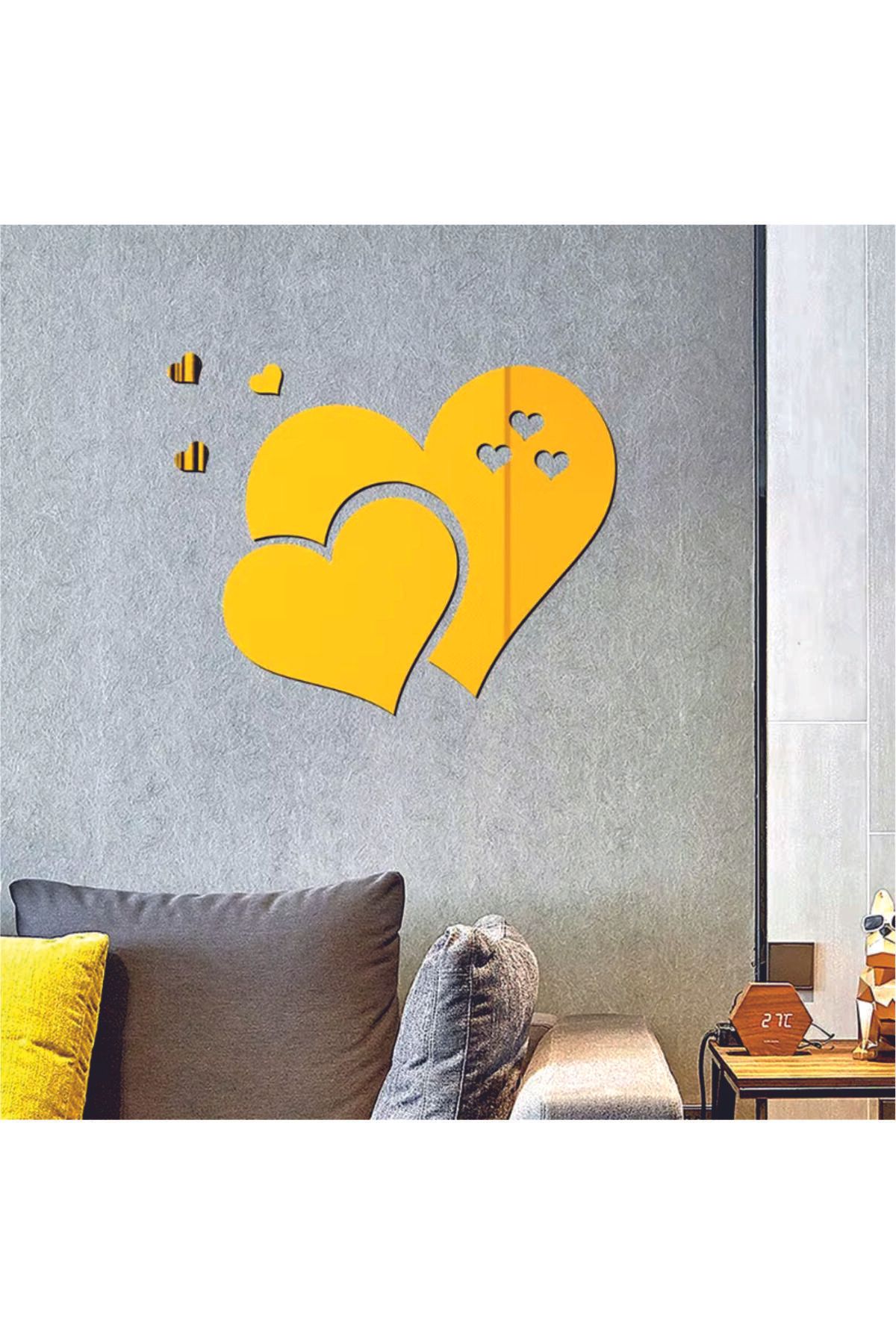 şamaksesuar-Set of 5 Decorative Gold Mirror Plexiglass - Hearts and Wall Ornament (20X16 cm) 2