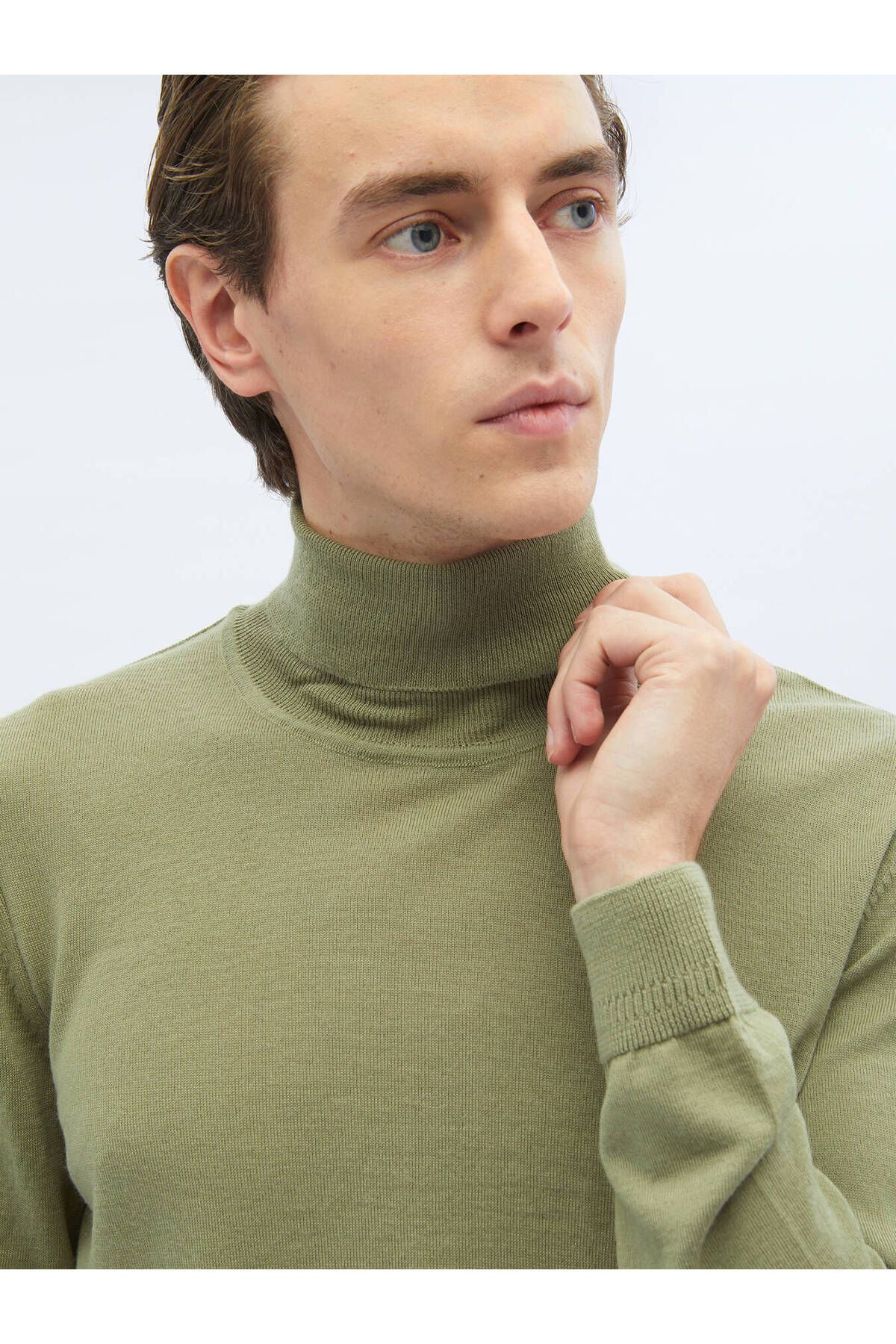 Kip-Light Green Full Turtleneck Plain Knit Wool Blended Knitwear 4