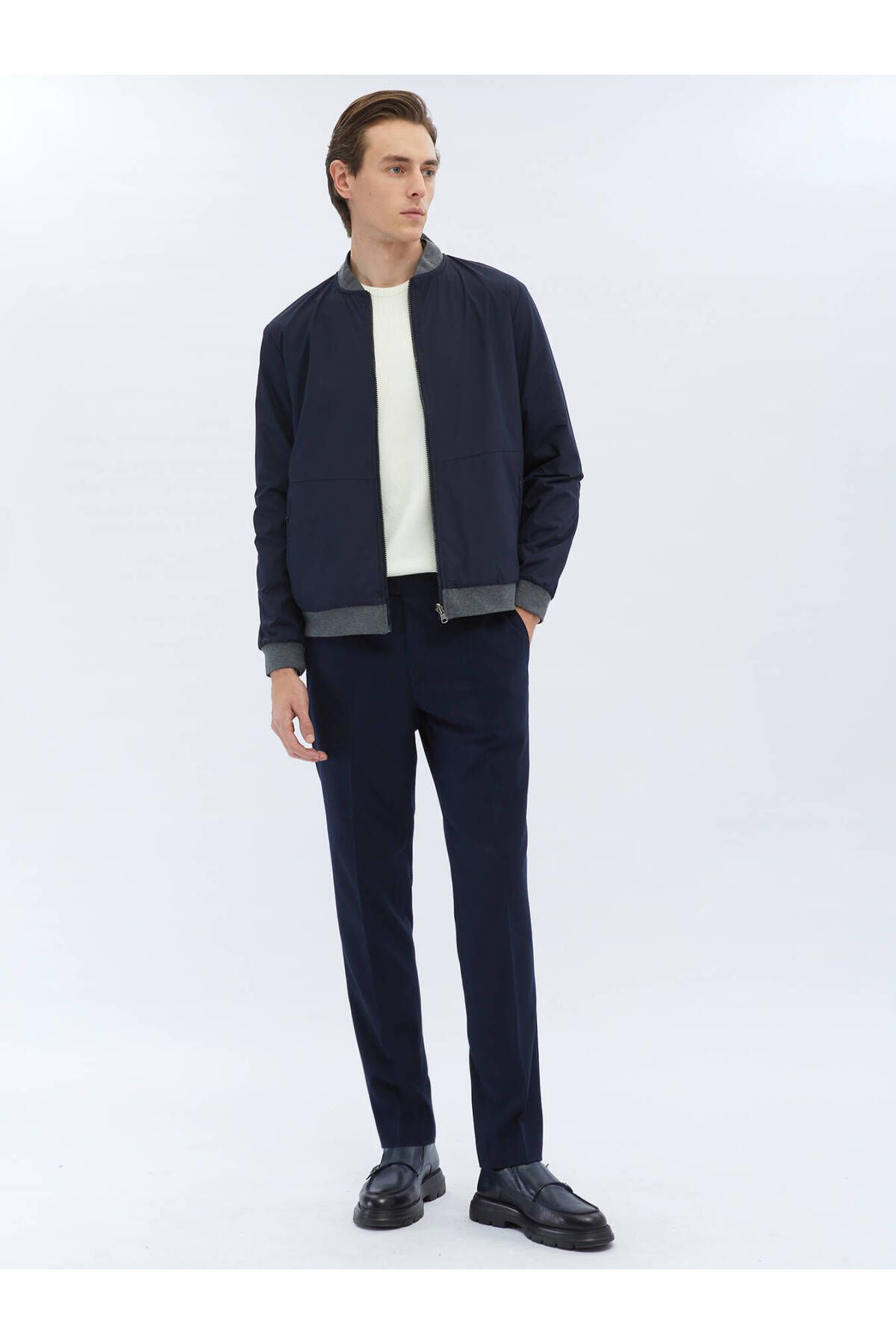 Kip-Navy Blue Woven Coat 3