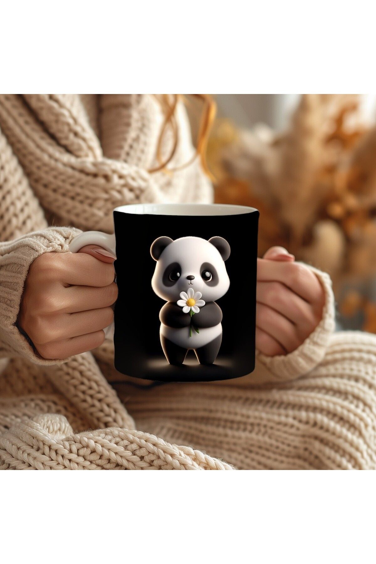 Umul Store-Cute Animal Holding Daisy Themed 3D Design Ceramic Mug - Gift Mug 3