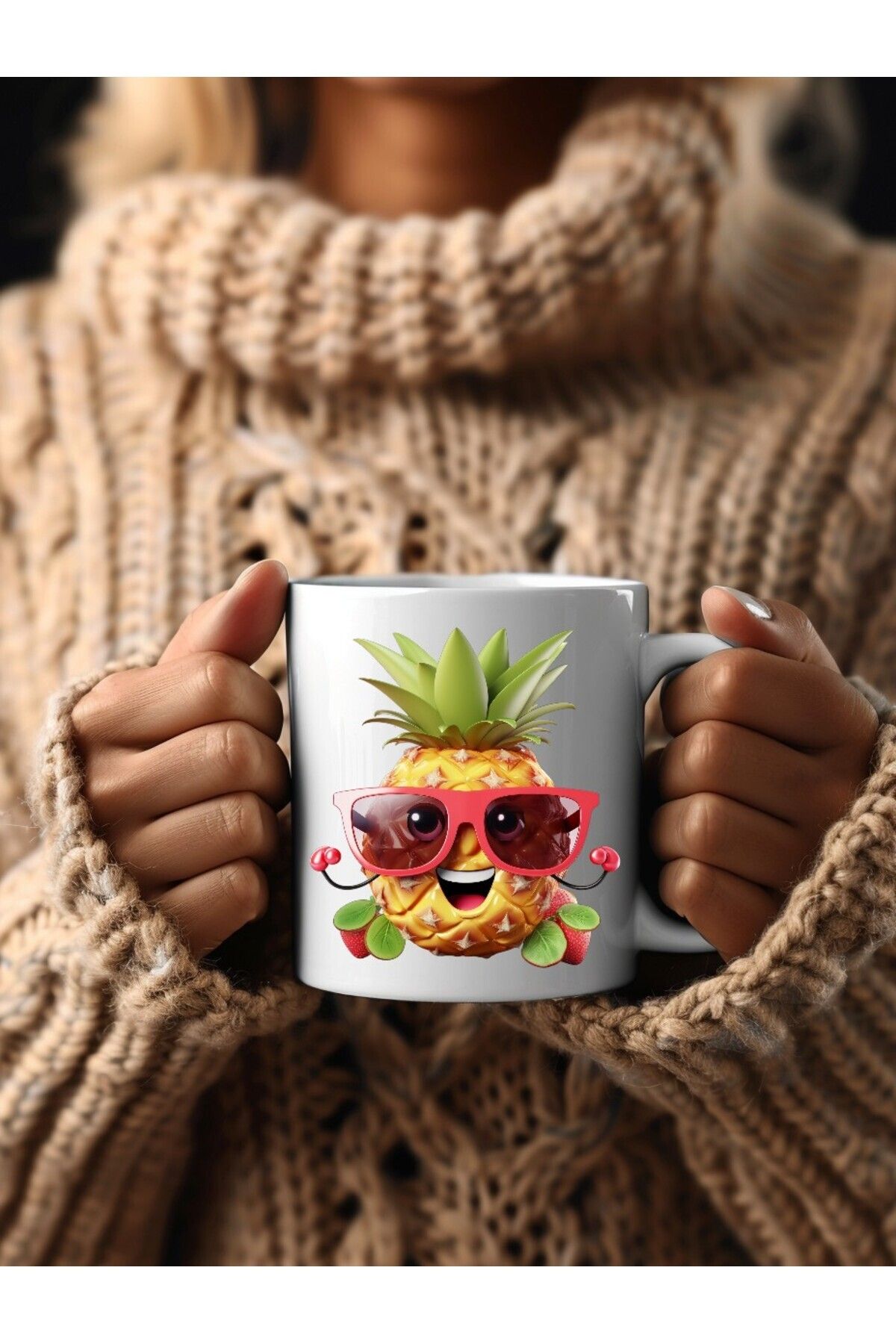 V&T Kurumsal Meyve Emoji Şeklinde 3 Boyutlu Tasarım Seramik Kupa Mug - Hediyelik Kupa Bardak