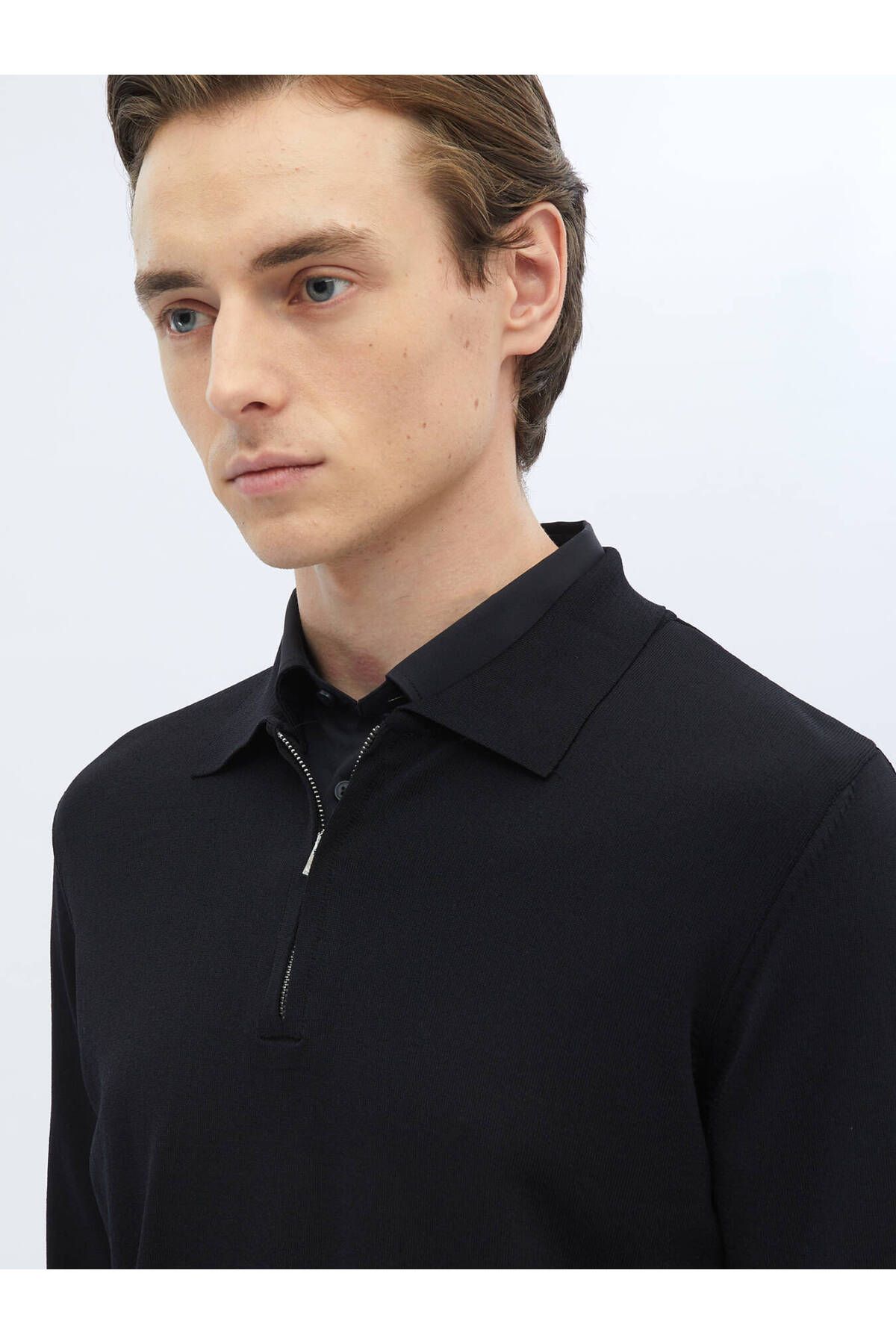 Kip-Black Polo Neck Plain Knitted Knitwear 5