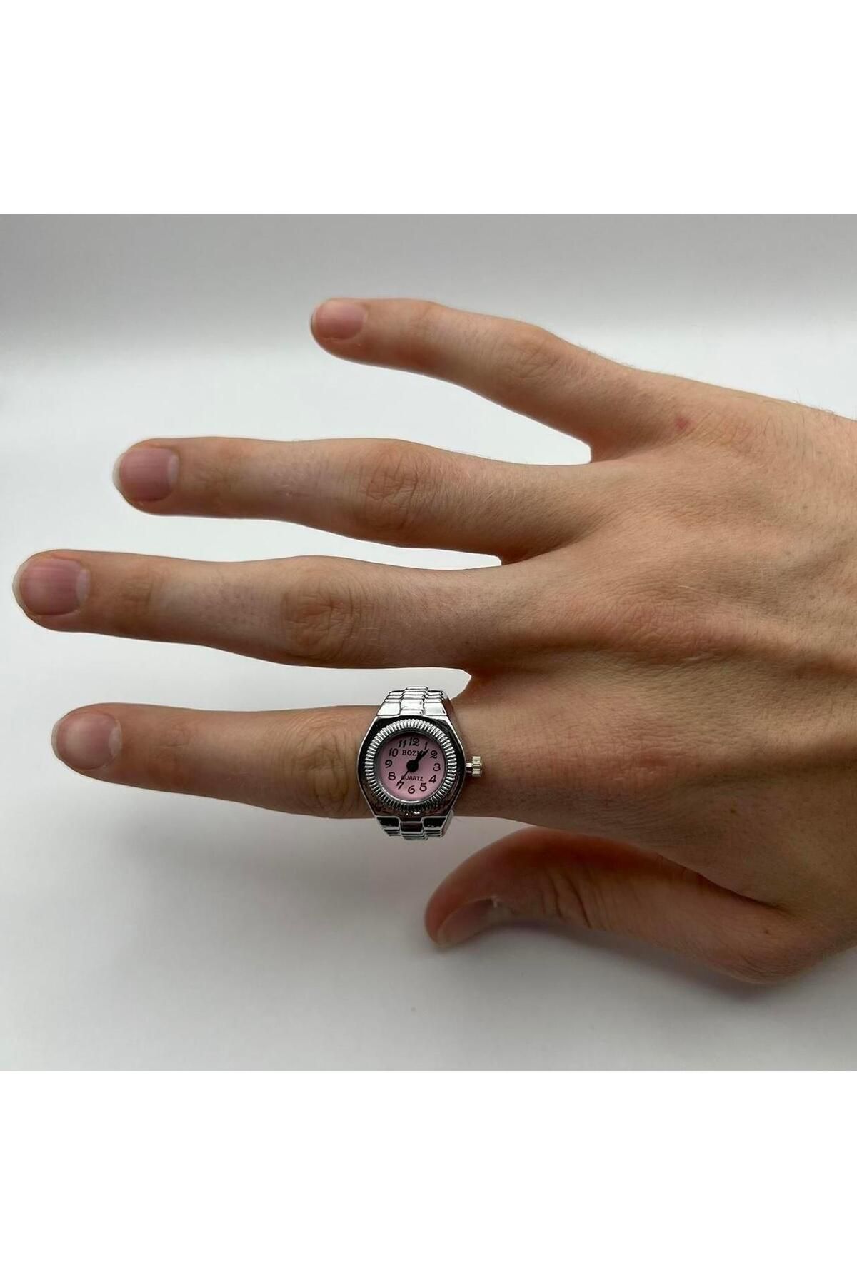 Bozhi-Steel Mini Watch Ring, Ring Watch, Finger Watch Ring, Pink Round Ring Watch 1