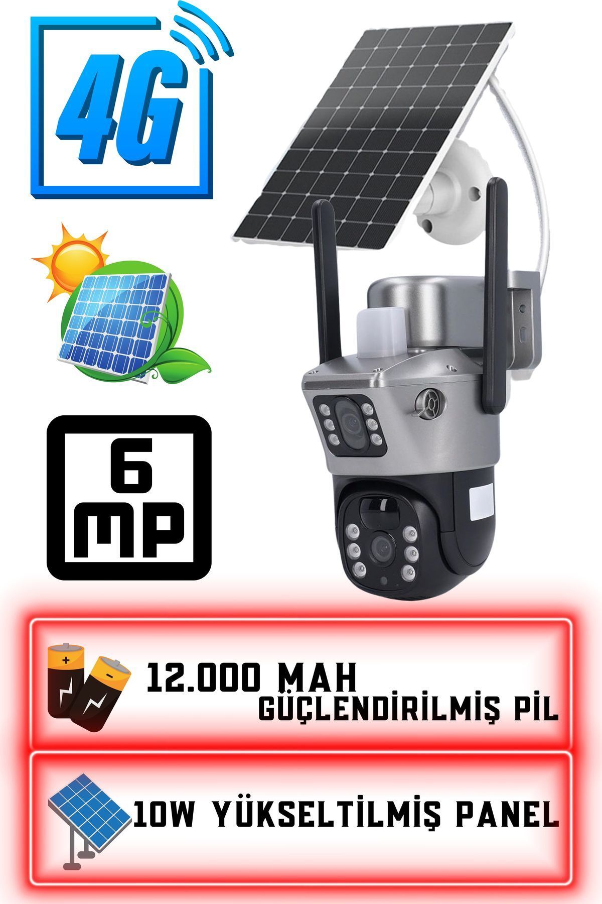 EFOTECH 4G  12000 mah Sim Kart Girişli SOLAR 6MP Güneş Enerjili Kablosuz çift Kamera ET4G-001