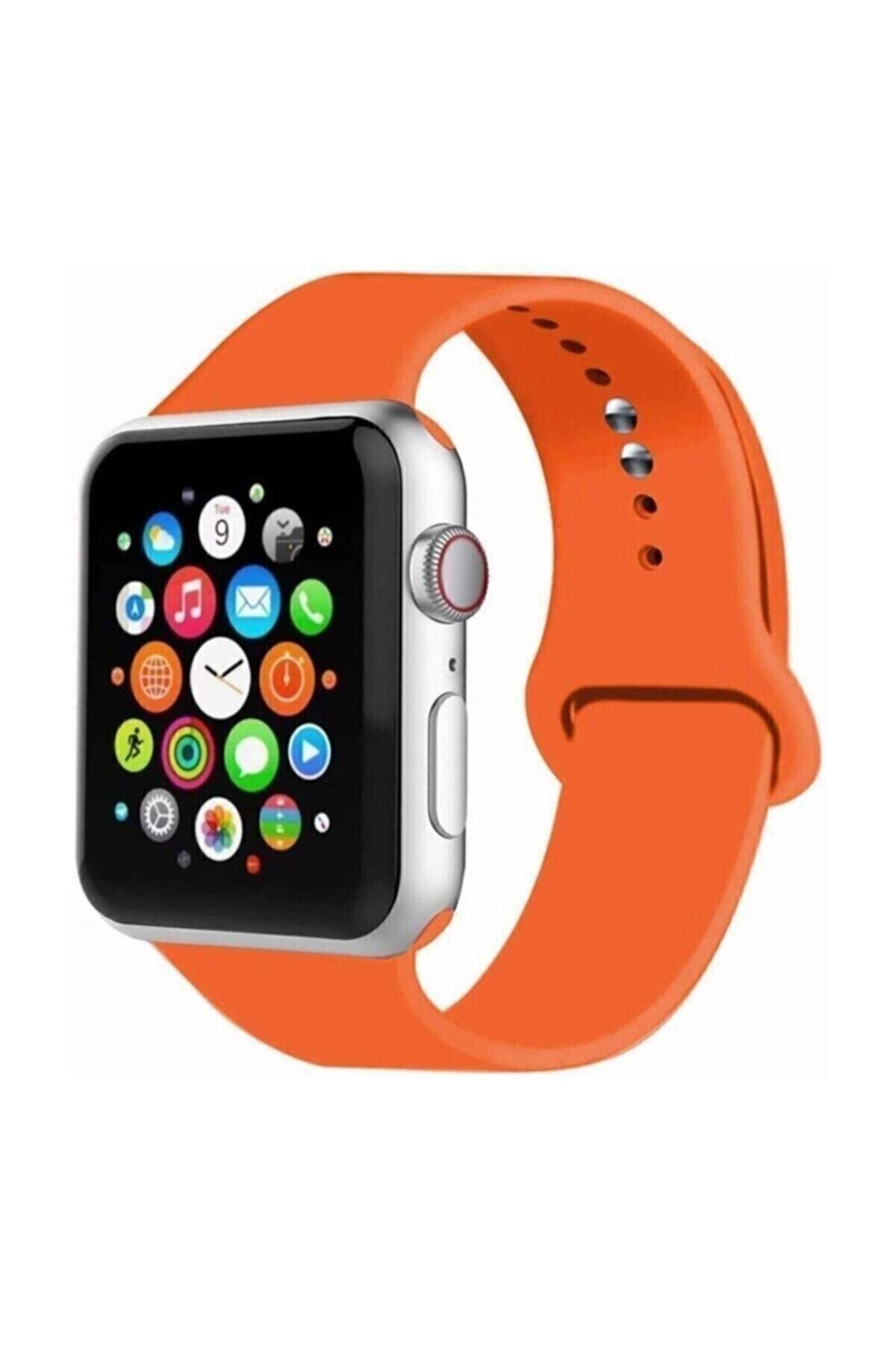 Cimricik Apple Watch Uyumlu Kordon 38-40-41mm Seri 2/3/4/5/6/7/8/9/ Silikon Kordon Kayış Turuncu No 01