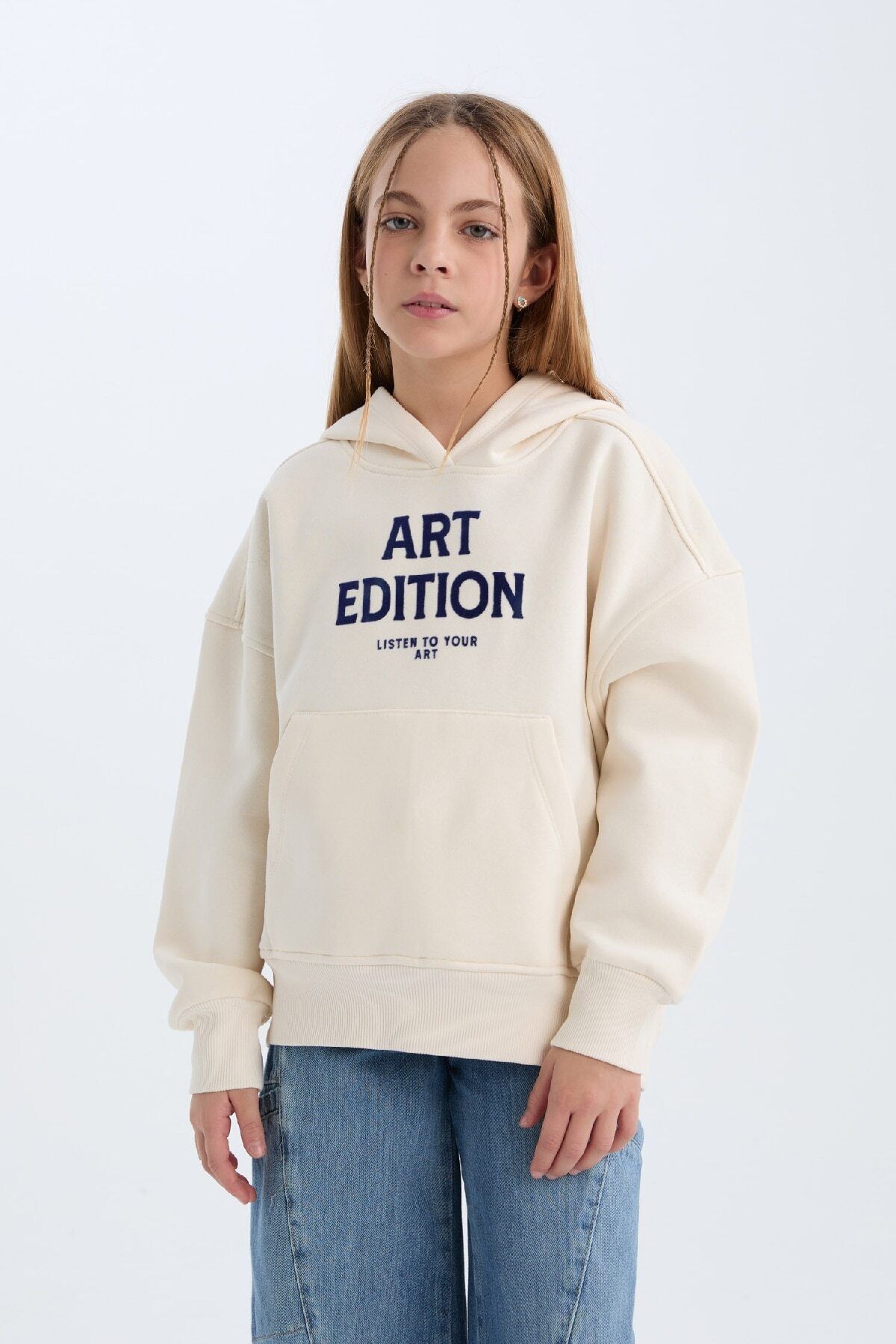 DeFacto-Girls' Hooded Printed Sweatshirt - Soft Feather, Oversize D4296A824Wn 3