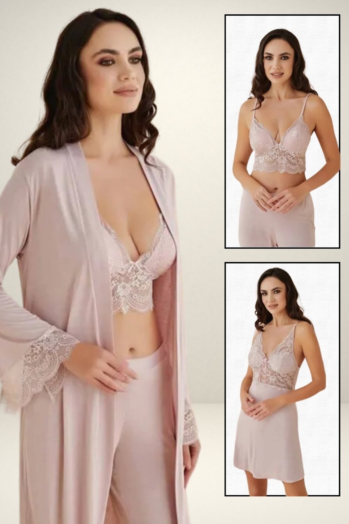 vory Kadın Gecelik Sabahlık Çeyizlik Pamuklu Pijama Takımı