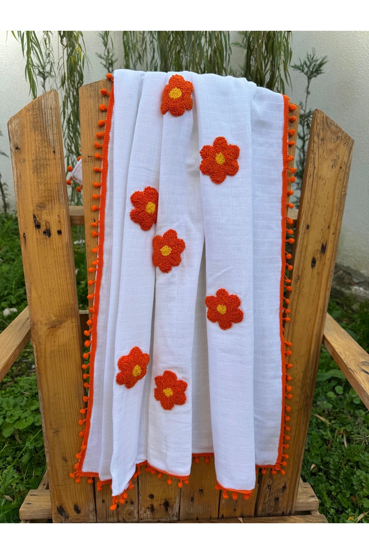 Zeyna Atölye-Daisy Patterned 100% Cotton 90X100 Muslin Baby Blanket - Soft and Breathable Design 6