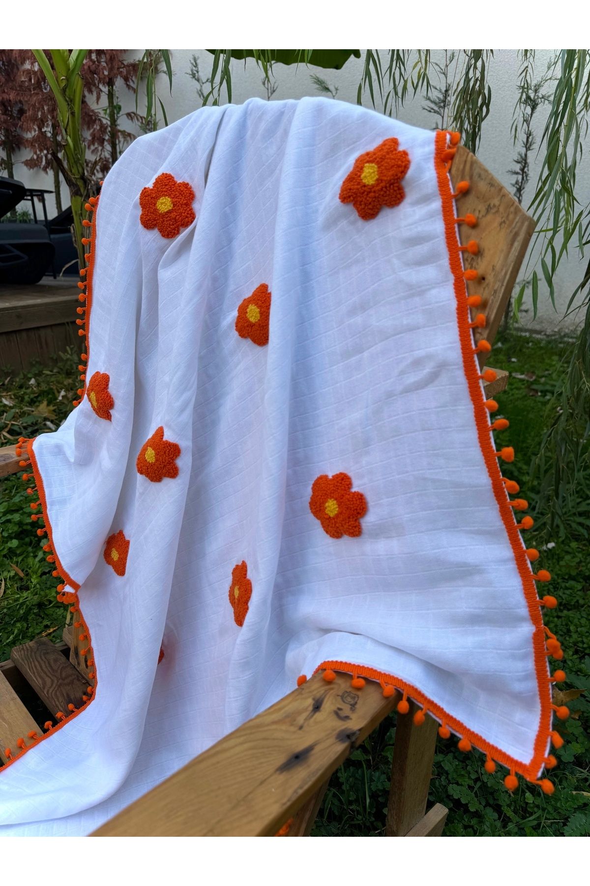 Zeyna Atölye-Daisy Patterned 100% Cotton 90X100 Muslin Baby Blanket - Soft and Breathable Design 1