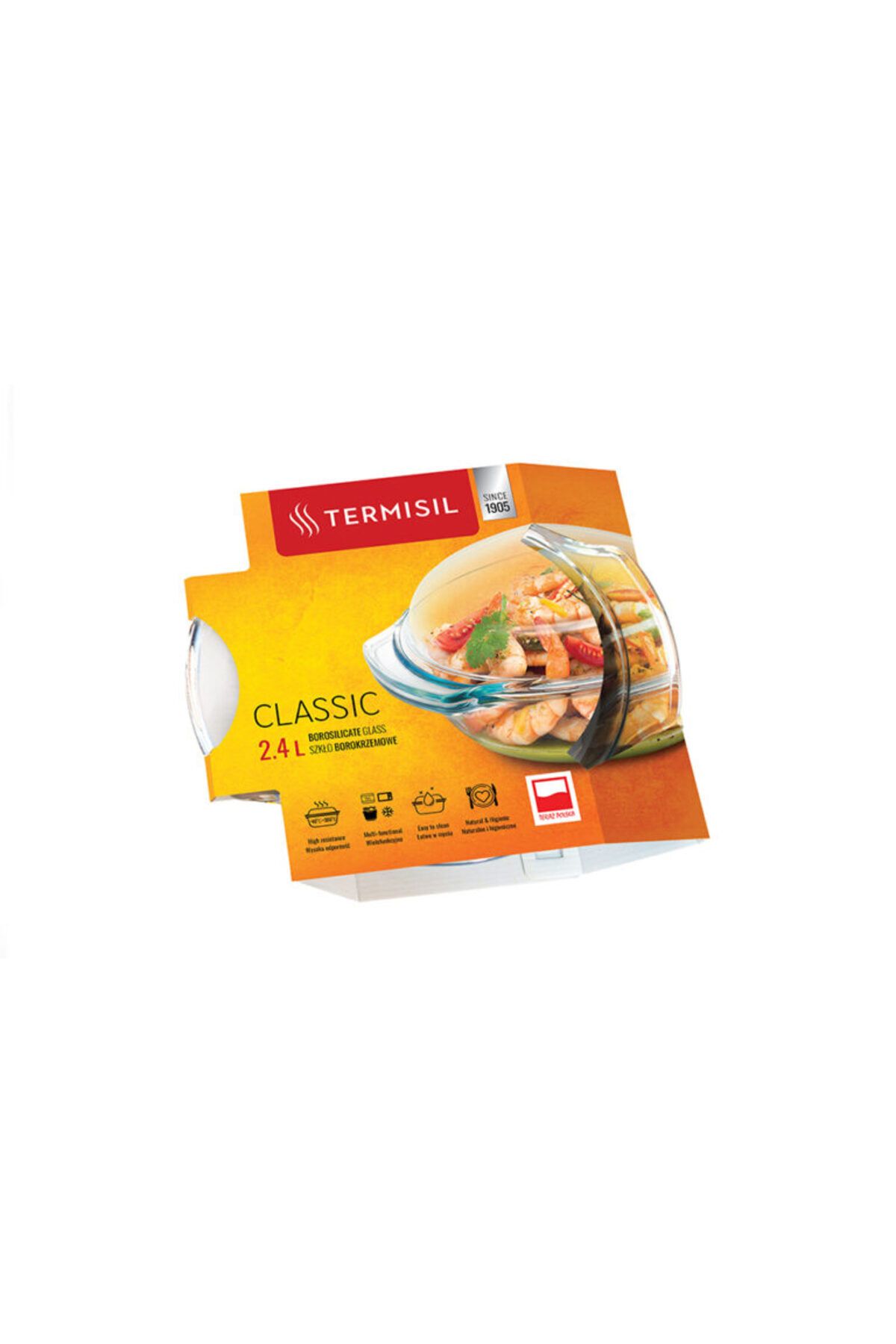 Termisil-,Borosilicate glass Round Casserole,with Lid,2.4L,Suitable for all stove,Oven. 1