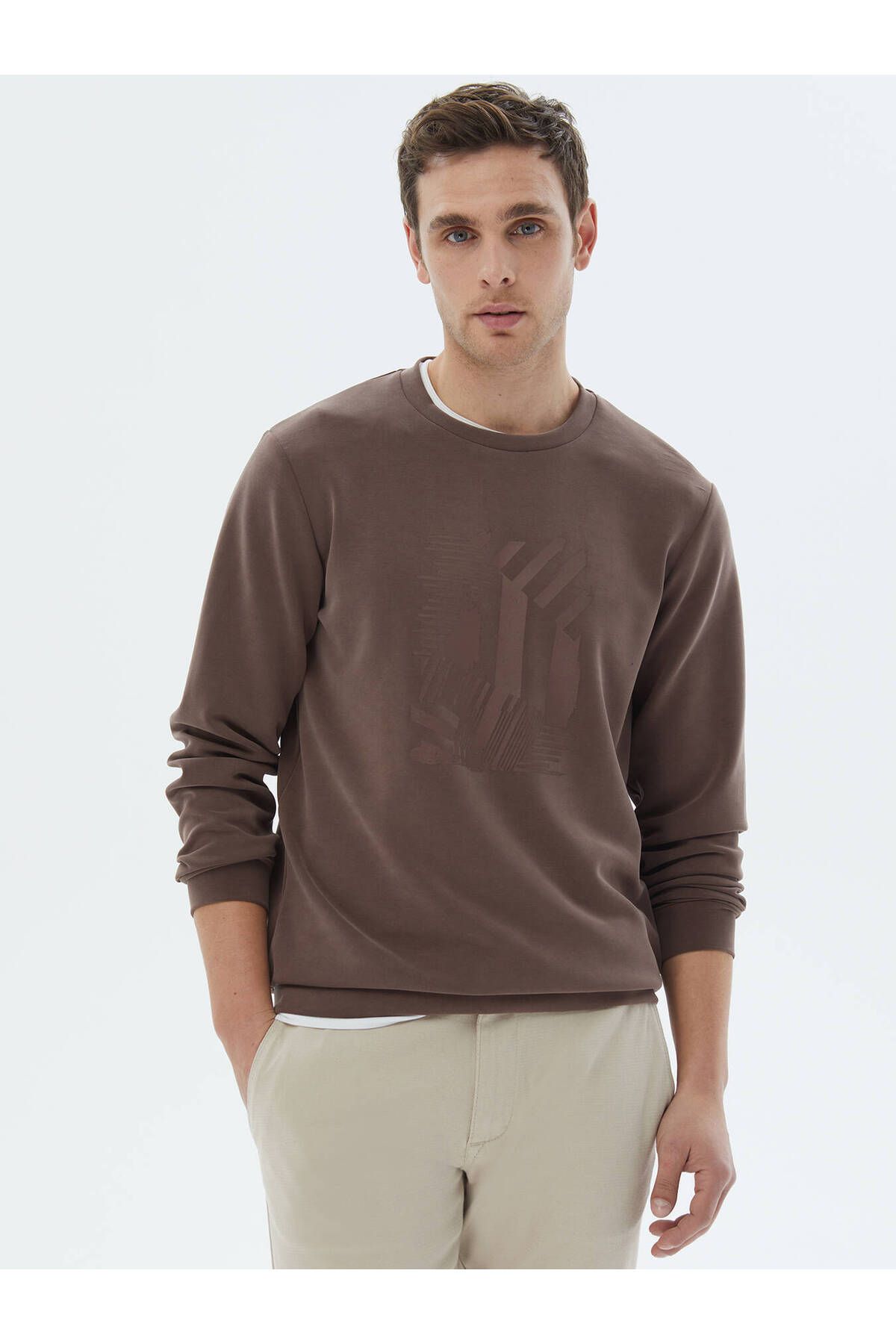 Kip-Crew Neck Printed Brown Sweatshirt 1