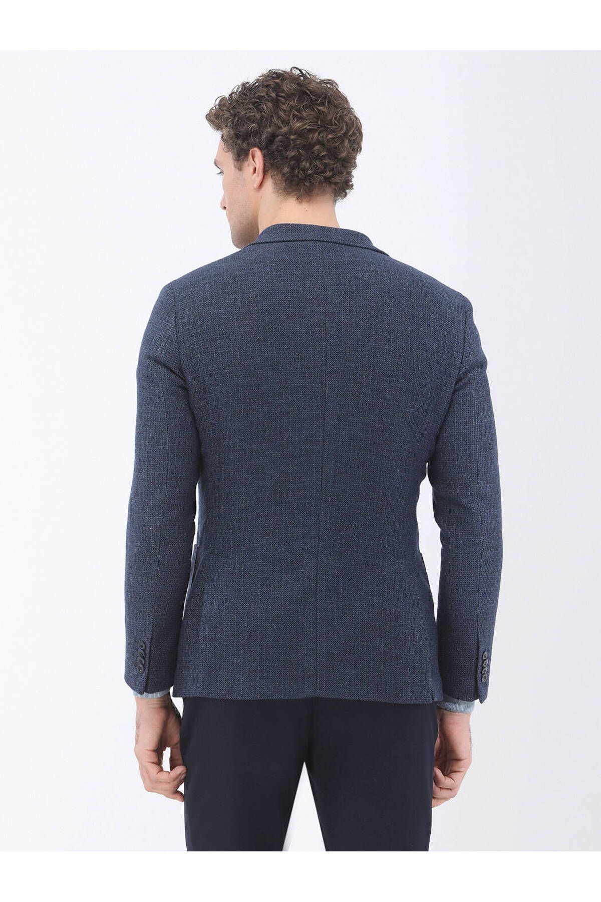 Kip-Indigo Micro Modern Fit Wool Blended Jacket 6