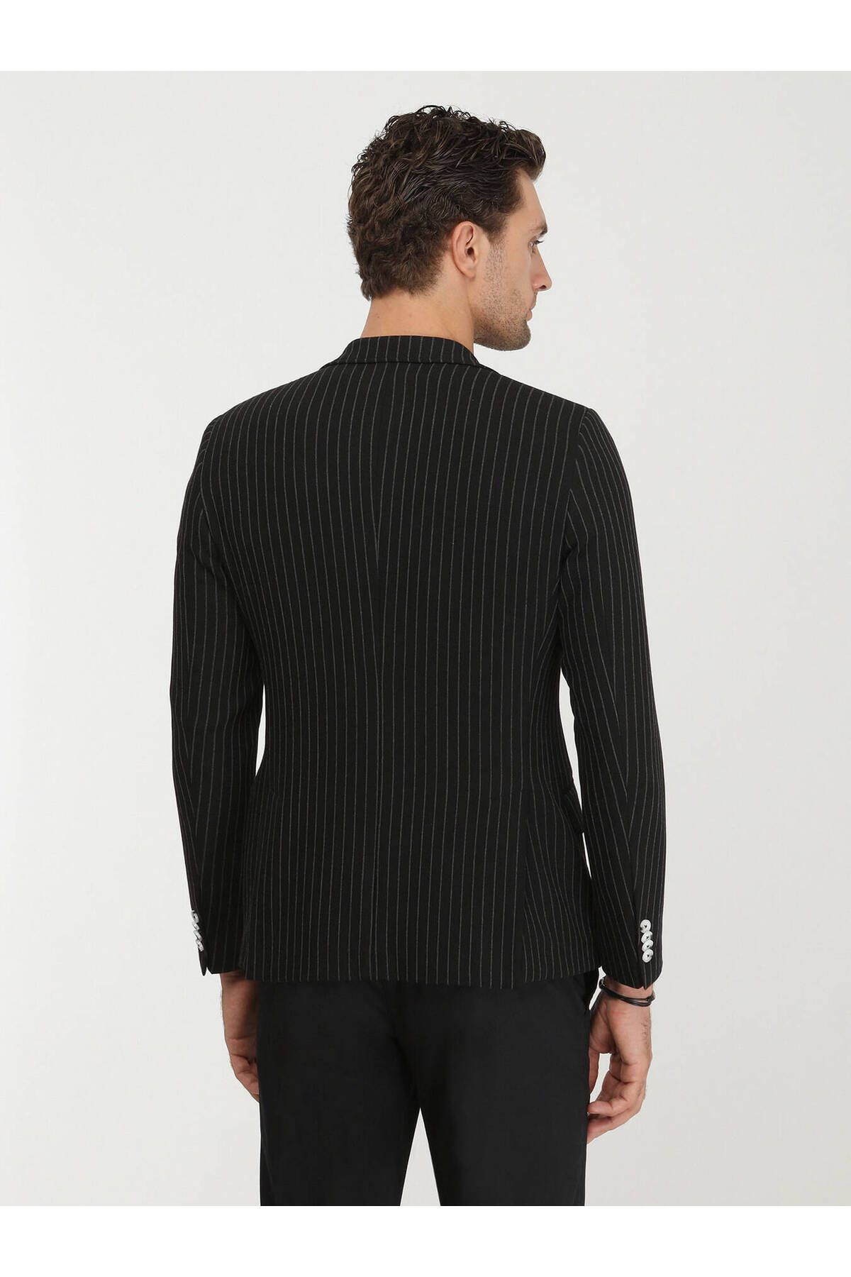 Kip-Black Striped Slim Fit Jacket 7