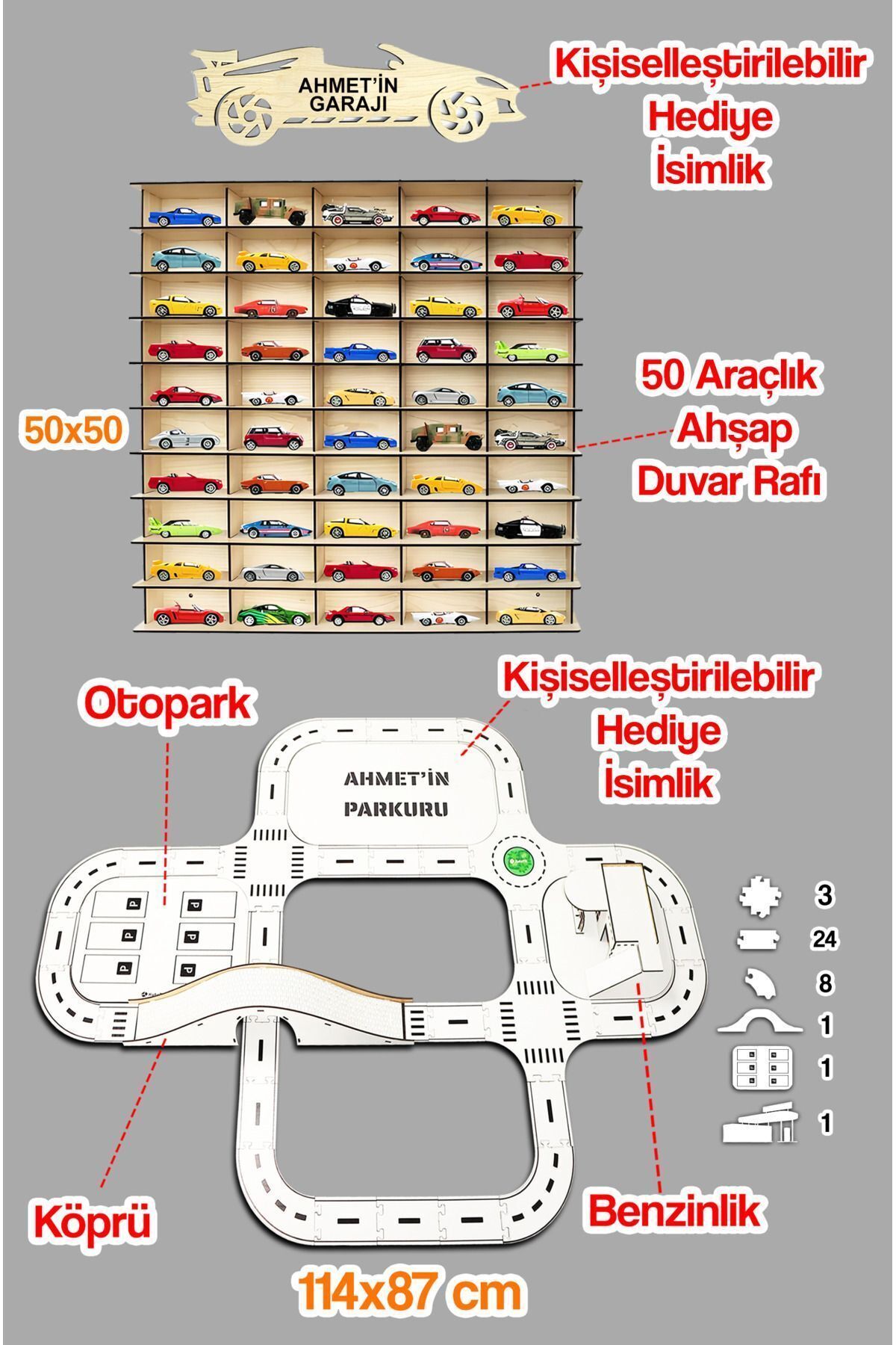 kutuTR-X-Large and 50 Vehicle Car Rack - Toy Car, Vehicle Track Race Track Name Written in Two Products 2