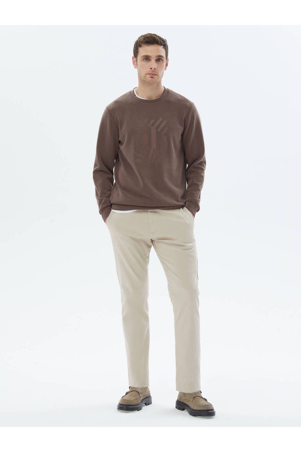 Kip-Crew Neck Printed Brown Sweatshirt 2