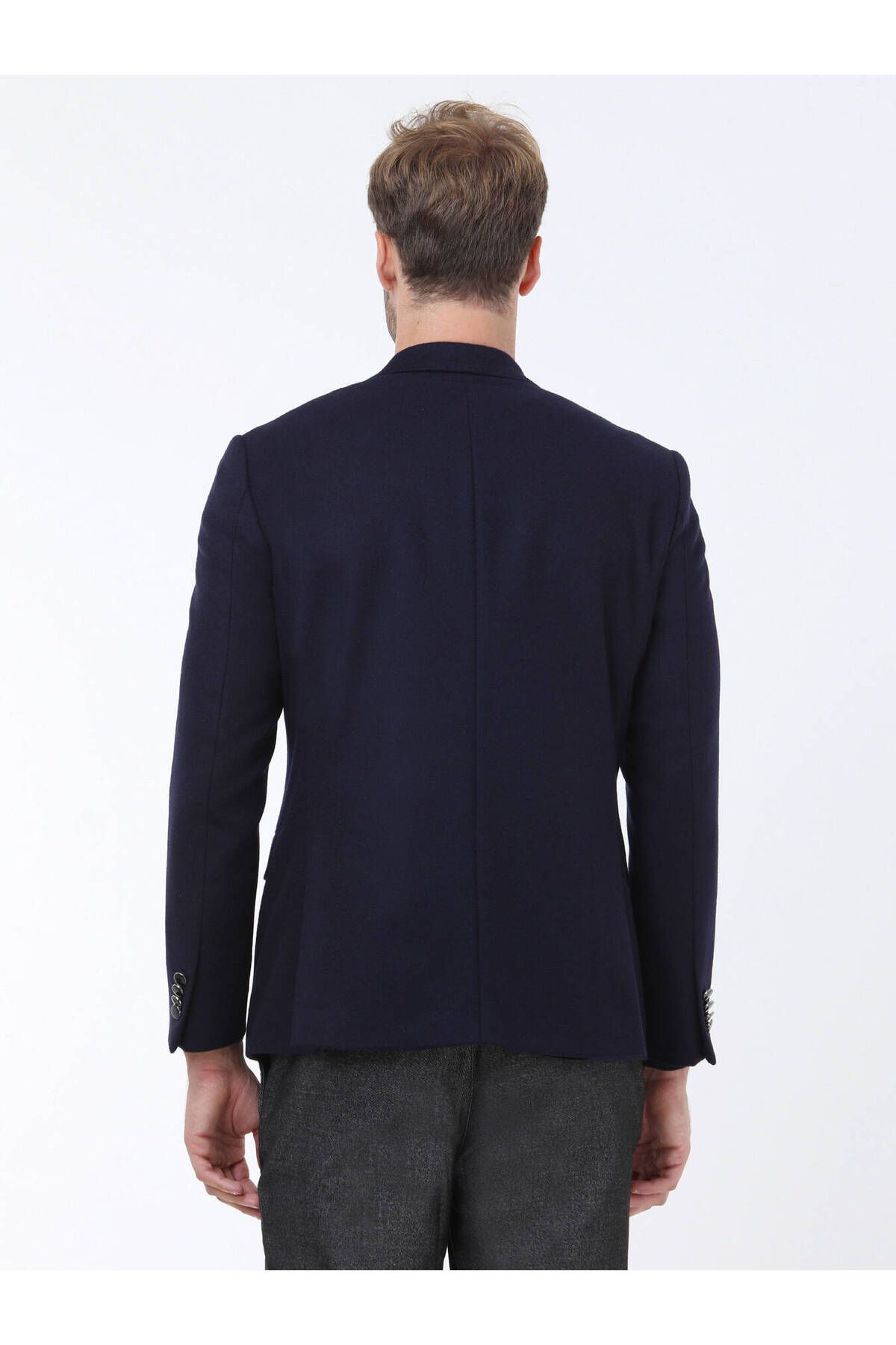 Kip-Wool Blended Navy Blue Straight Modern Fit Jacket 6