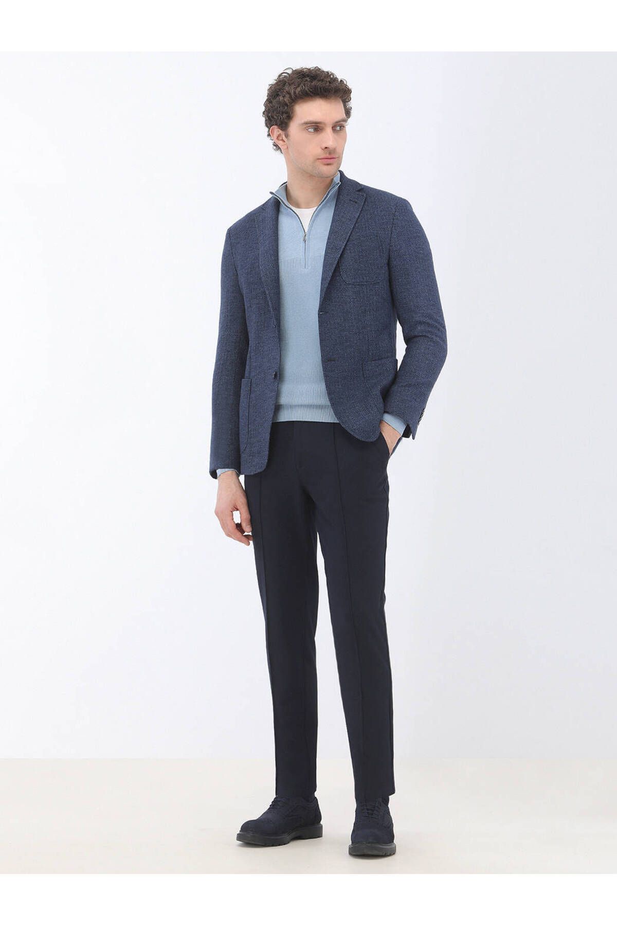 Kip-Indigo Micro Modern Fit Wool Blended Jacket 2