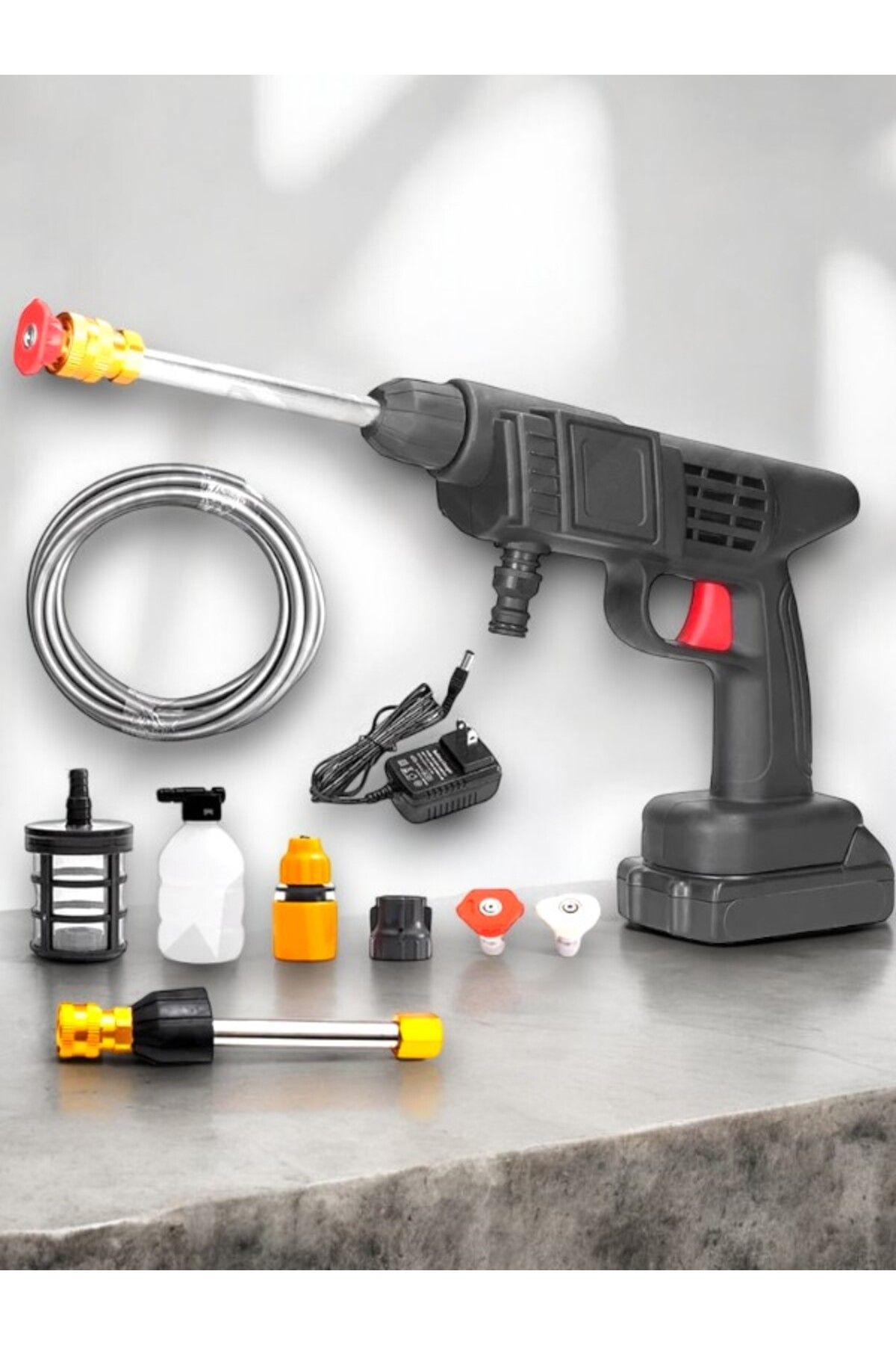 AboutThePerfect Taşınabilir Şarjlı Basınçlı Su Tabancası, Ev, Araba ve Bahçe için Güçlü Temizlik
