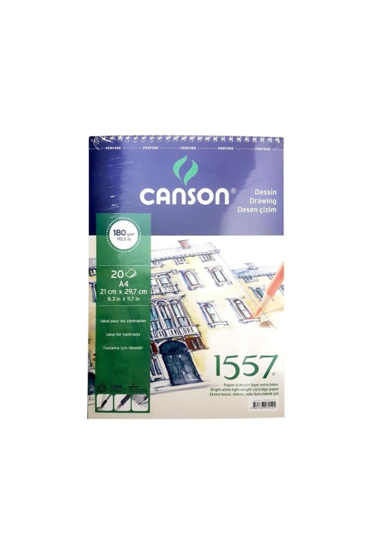 Canson 1557 Resim Ve Çizim Blok 180gr A4 20yp Üstten Spiralli