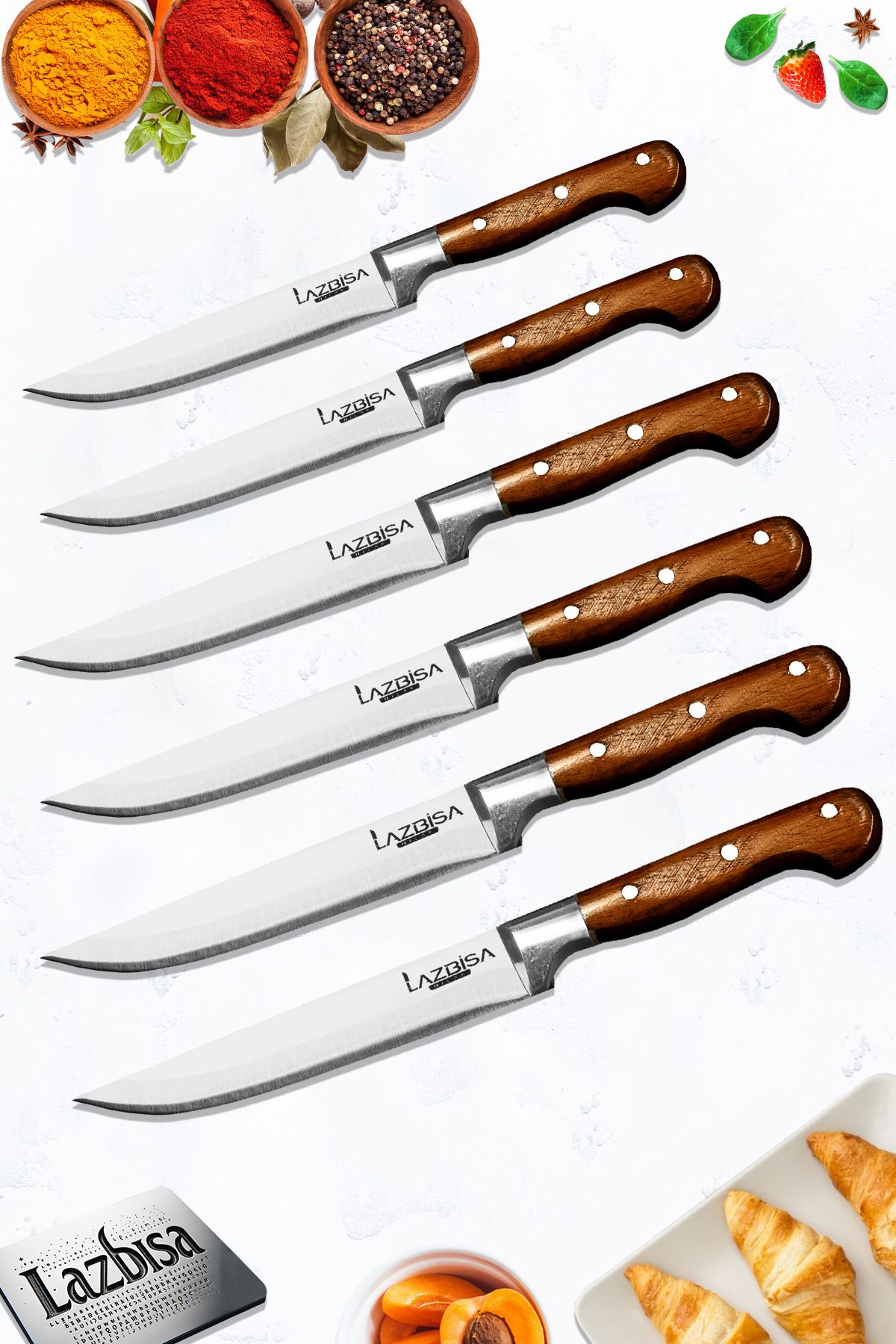 LAZBİSA Hand Craft Mutfak Bıçak Seti Et Ekmek Sebze Meyve Bıçağı 6 Lı Set Günlük Kullanım ( Mtf-001 )