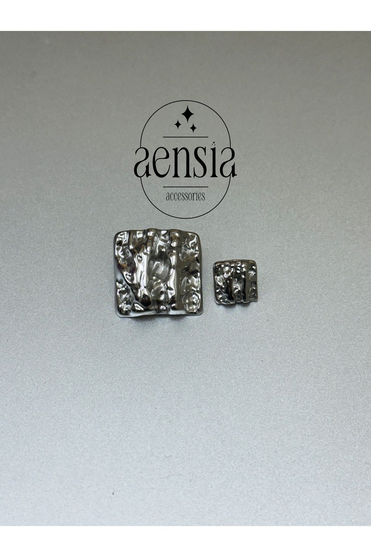 aensia-Silver Square over Striped Pattern Metal Button Set - Pack of 12 (6 Large + 6 Small) 3