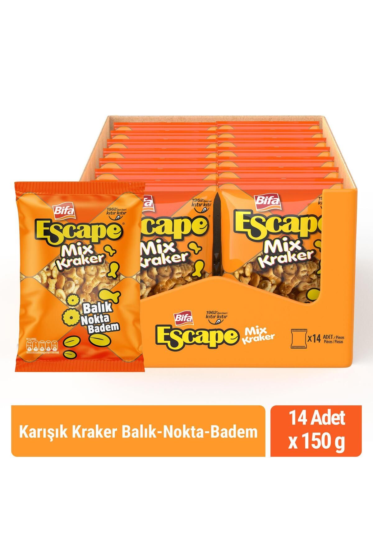 Bifa Escape Escape Mix Kraker - Balık - Nokta - Badem 150 gr X 14 Adet