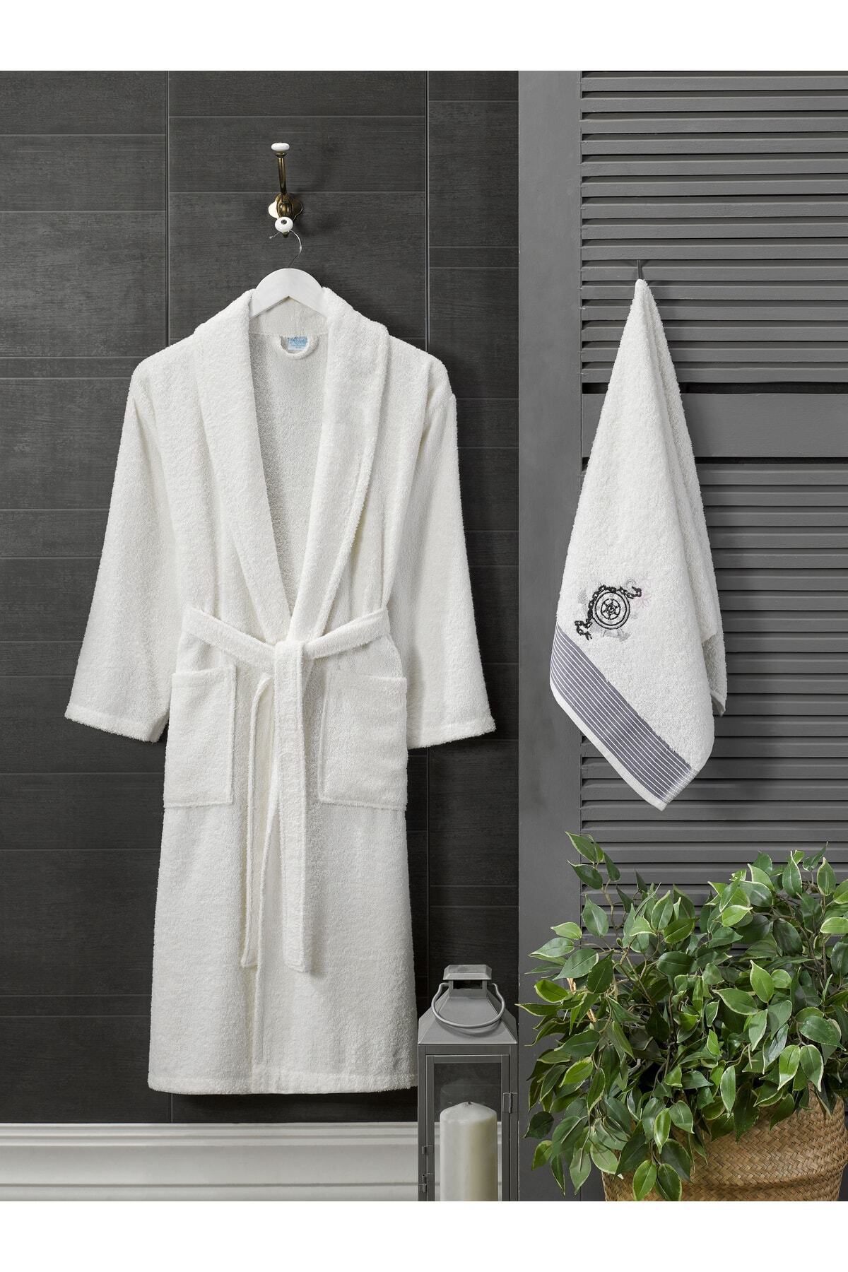 Towel Bathrobe Set Cream Sea L-XL