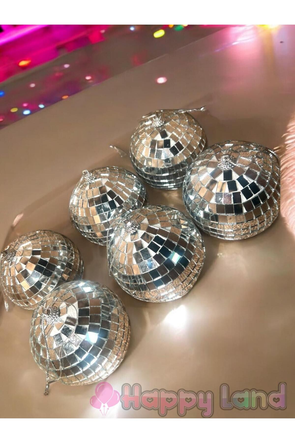 Happyland-New Year's Bright Disco Ball - 8 Cm, 6 Silver Ornaments 3